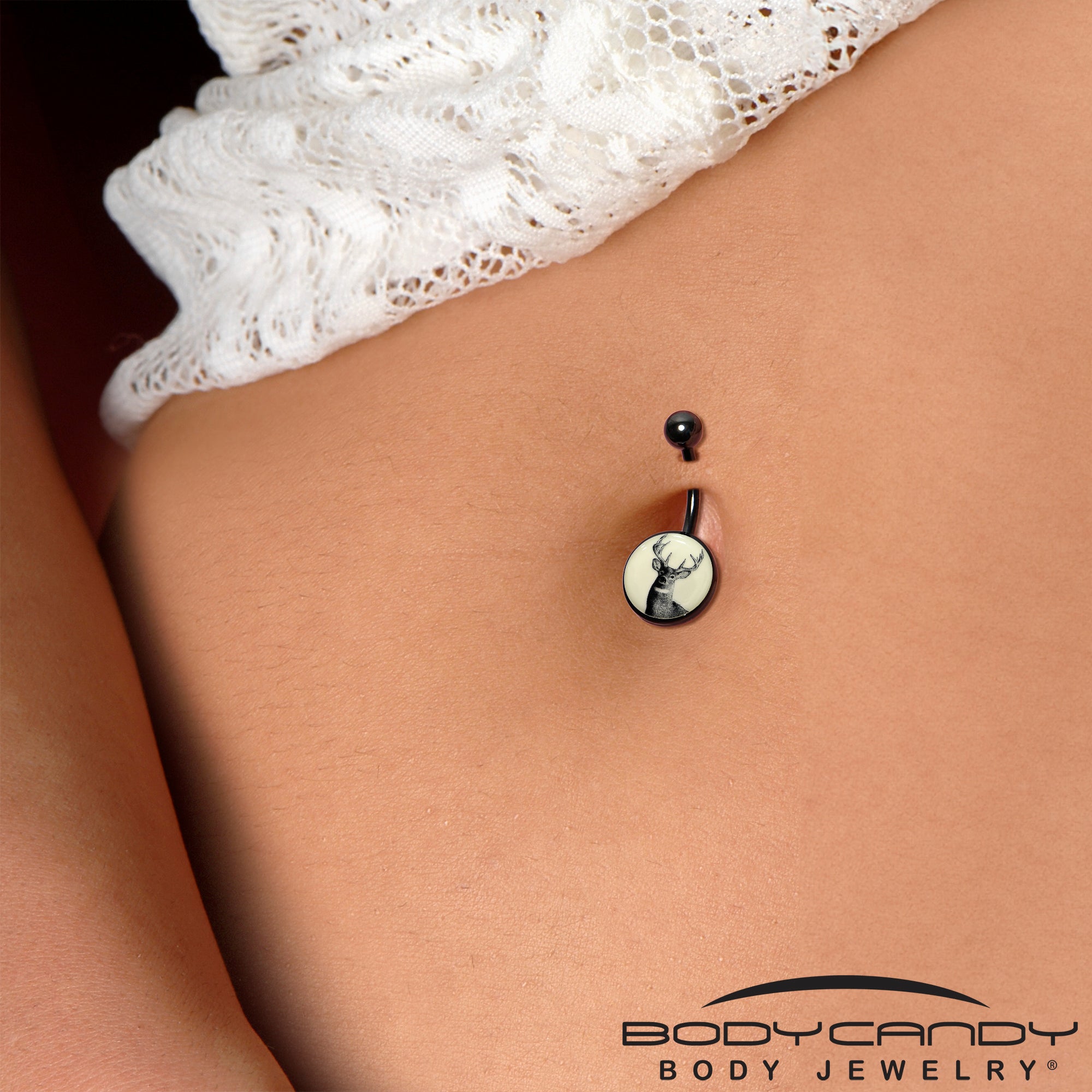 Glow in the Dark Titanium Deer Buck Belly Ring