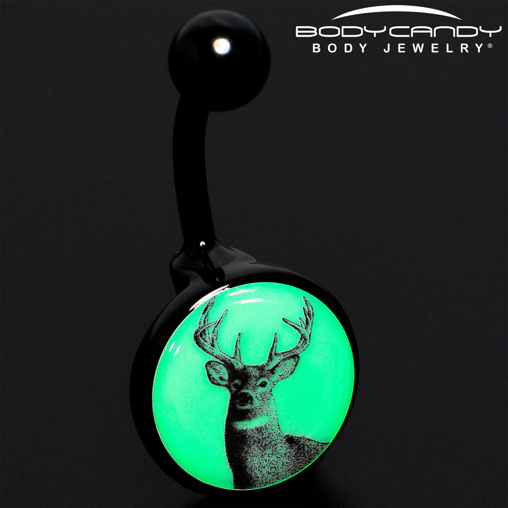 Glow in the Dark Titanium Deer Buck Belly Ring