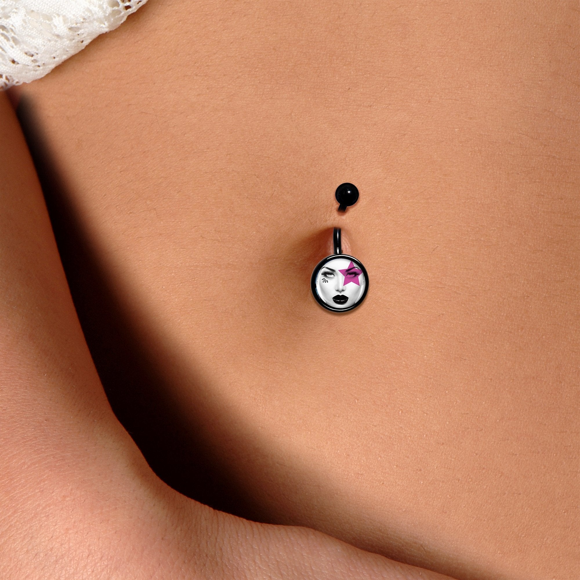 Pretty Pink Model Super Star Black Belly Ring