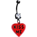 Black Double Gem Kiss Me Heart Dangle Belly Ring by Onyx O