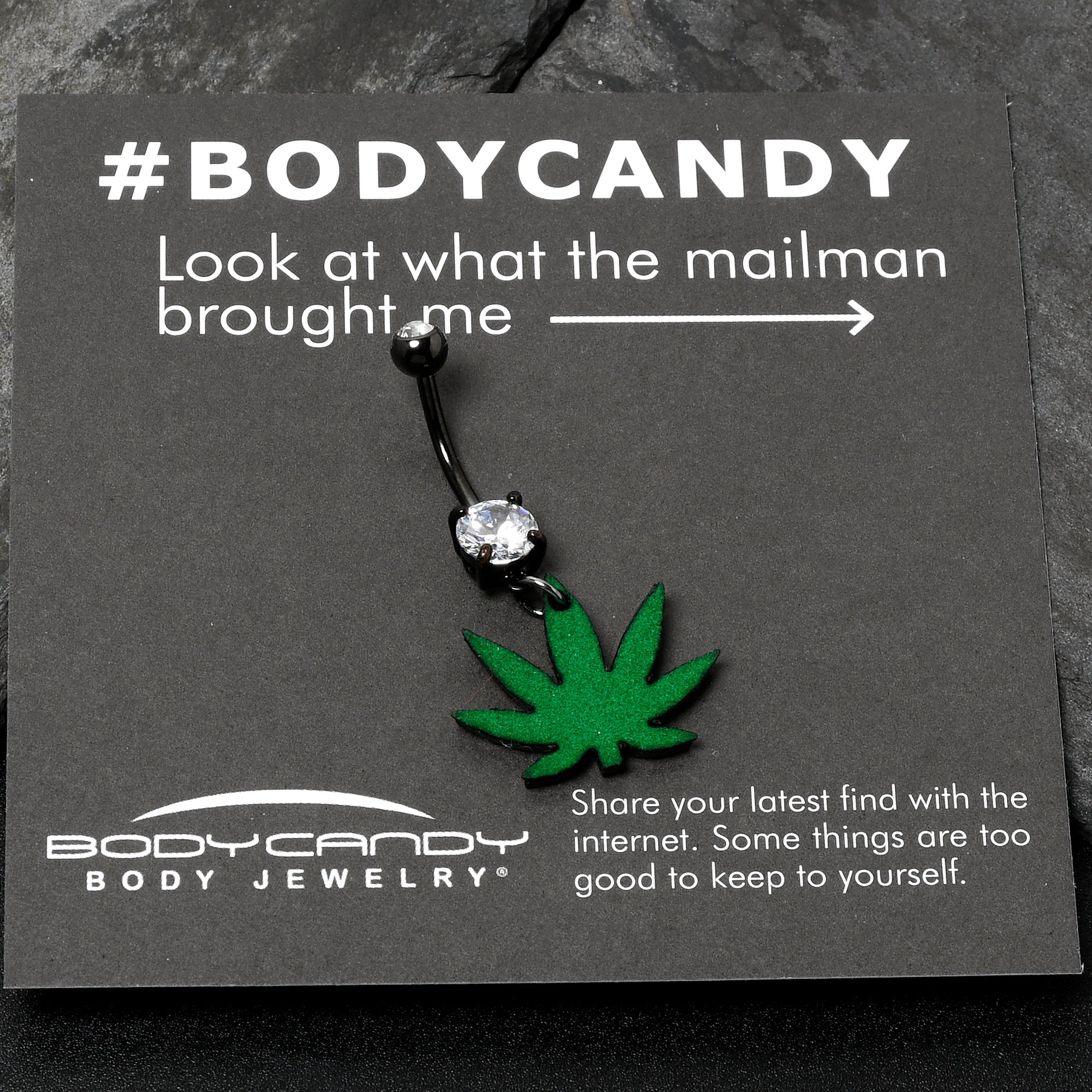 Double Gem Green Marijuana Pot Leaf Black Dangle Belly Ring