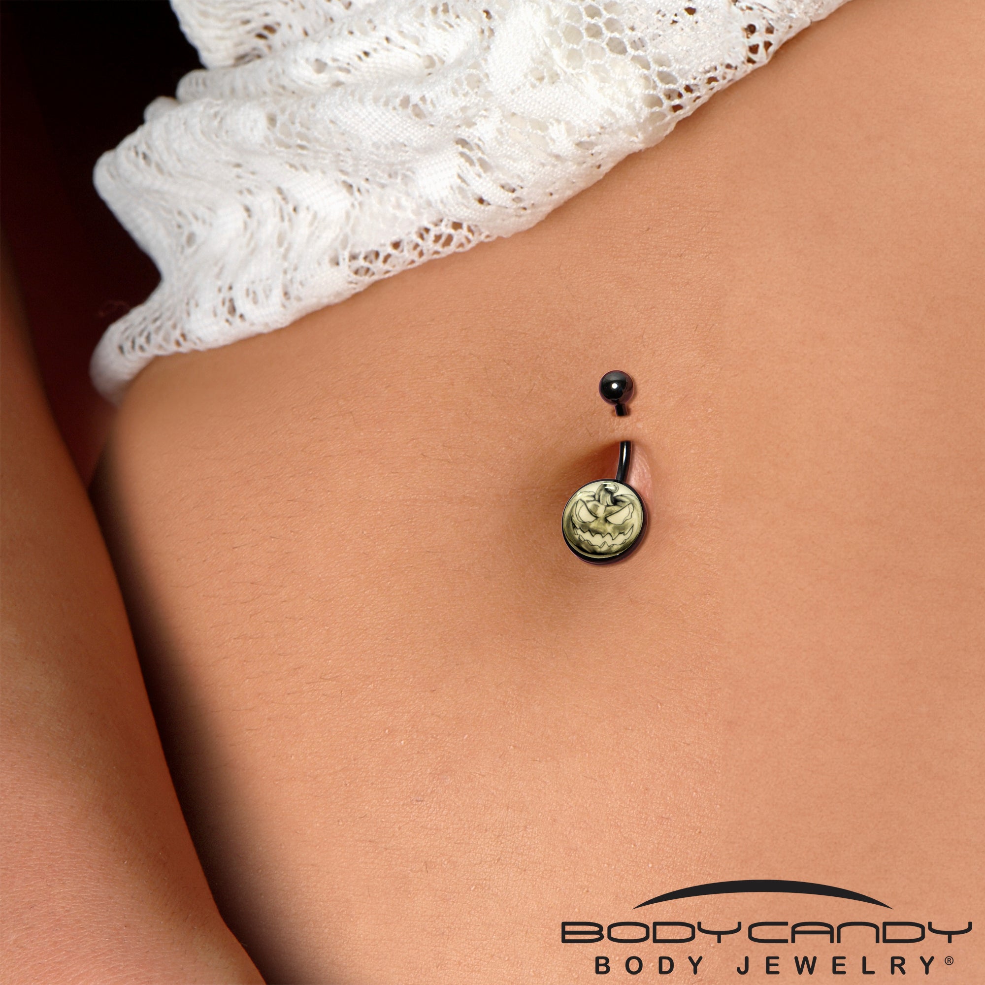Black Titanium Bad Jack O' Lantern Glow in the Dark Belly Ring