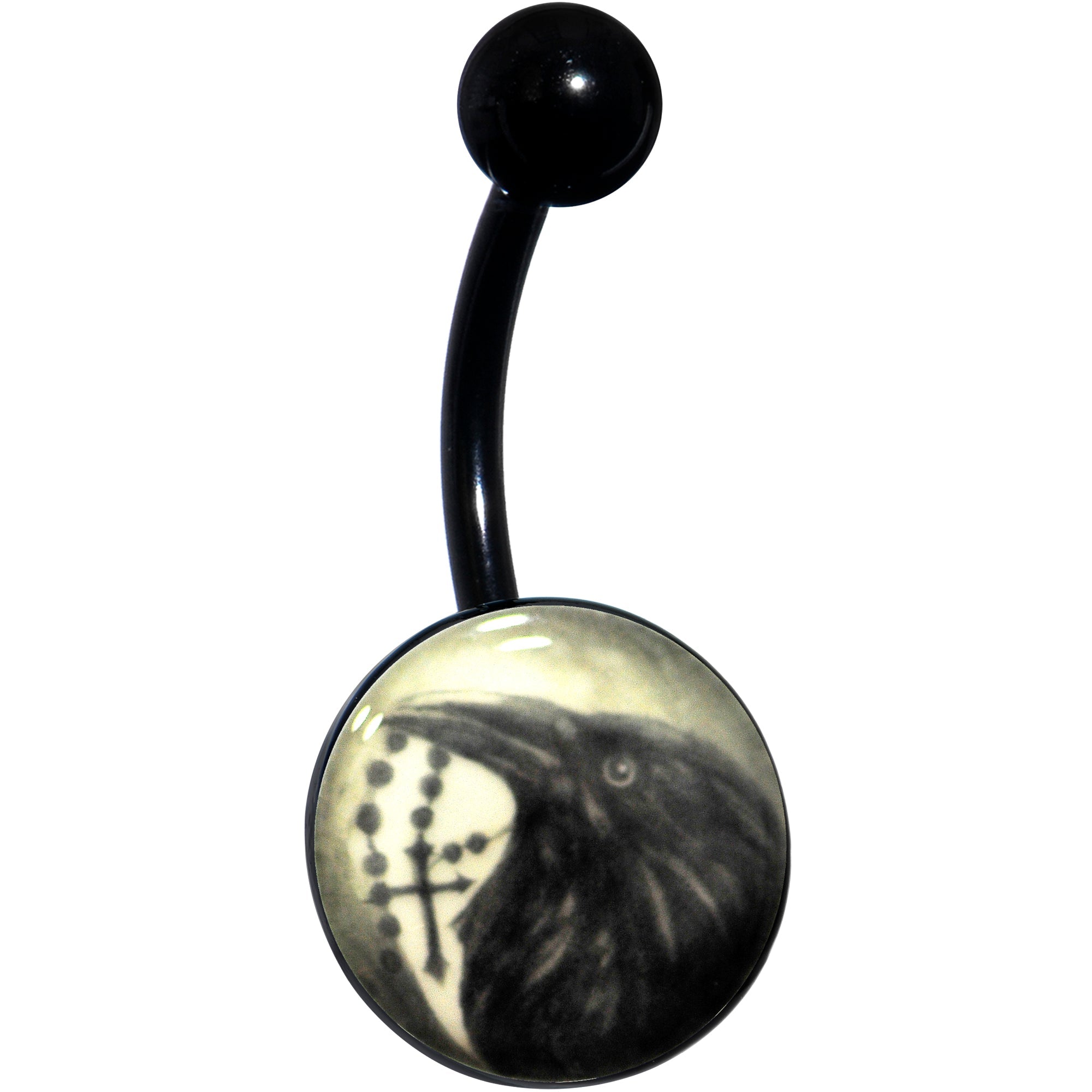 Black Titanium Raven and Cross Glow in the Dark Belly Ring