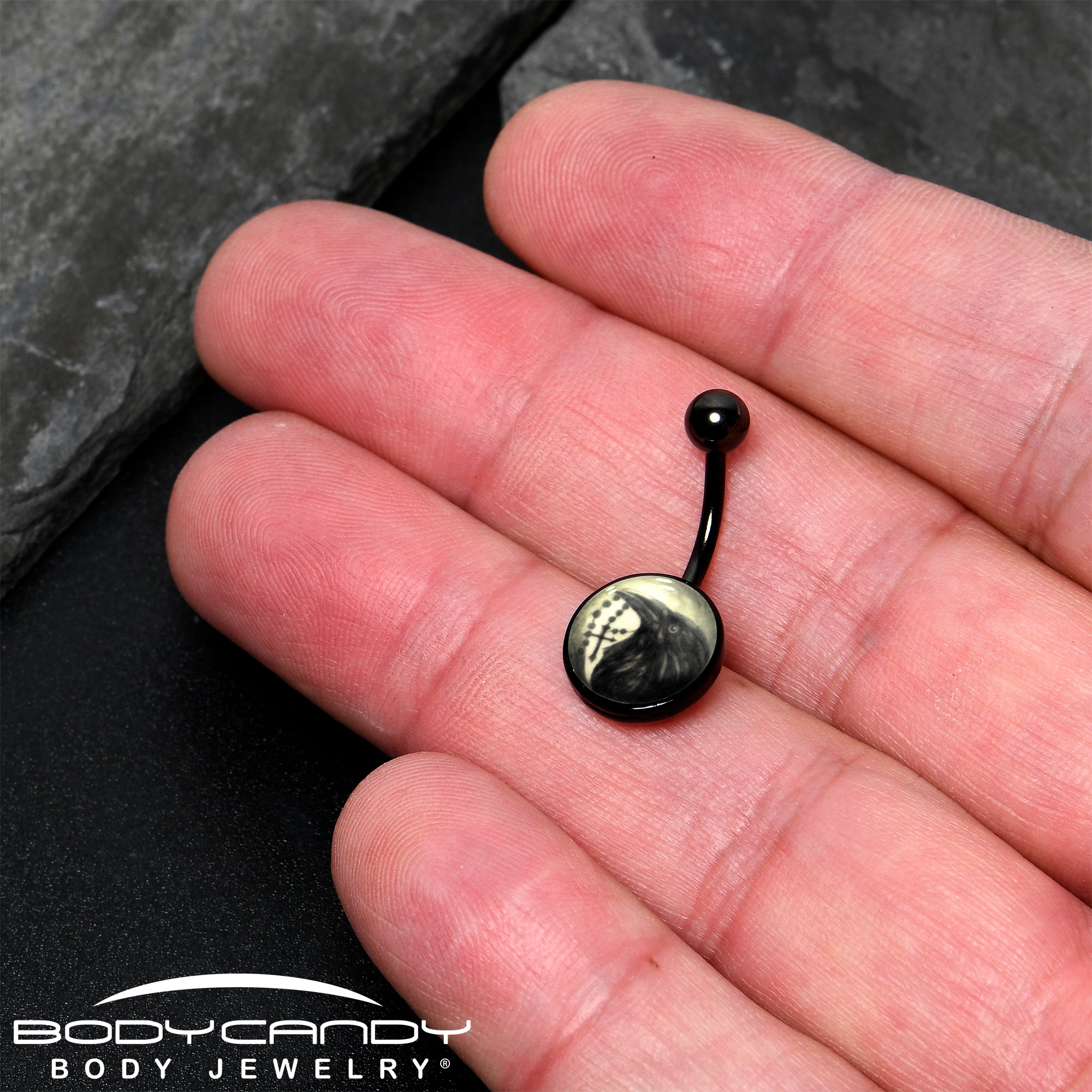 Black Titanium Raven and Cross Glow in the Dark Belly Ring