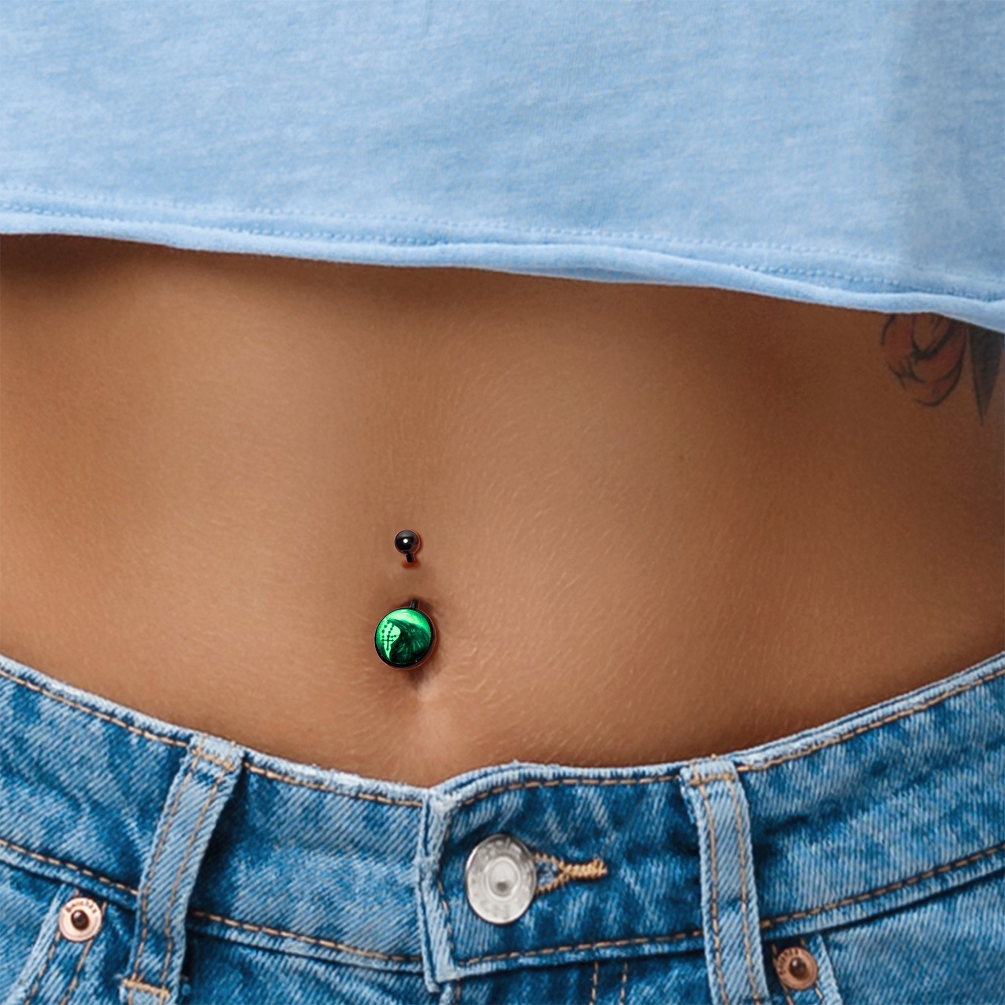 Black Titanium Raven and Cross Glow in the Dark Belly Ring