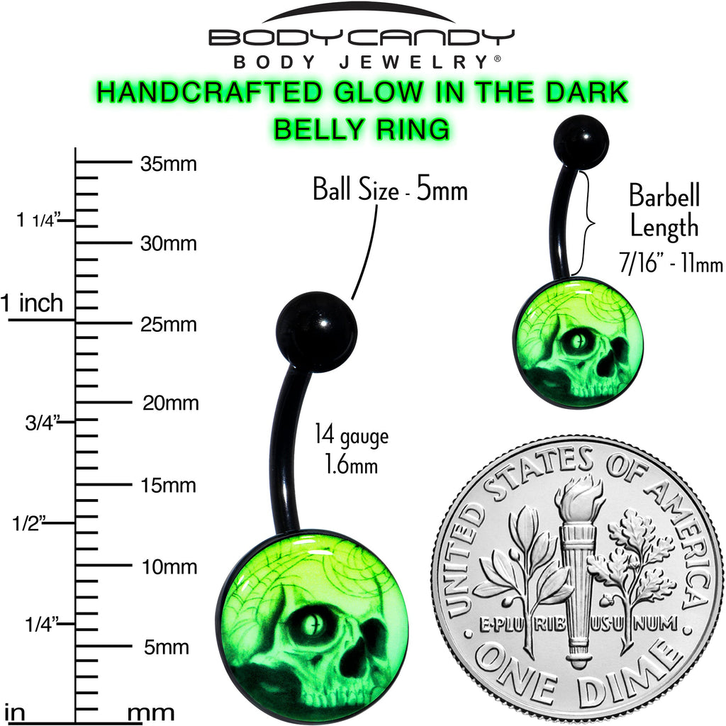 Black Titanium Webbed Skull Glow in the Dark Belly Ring