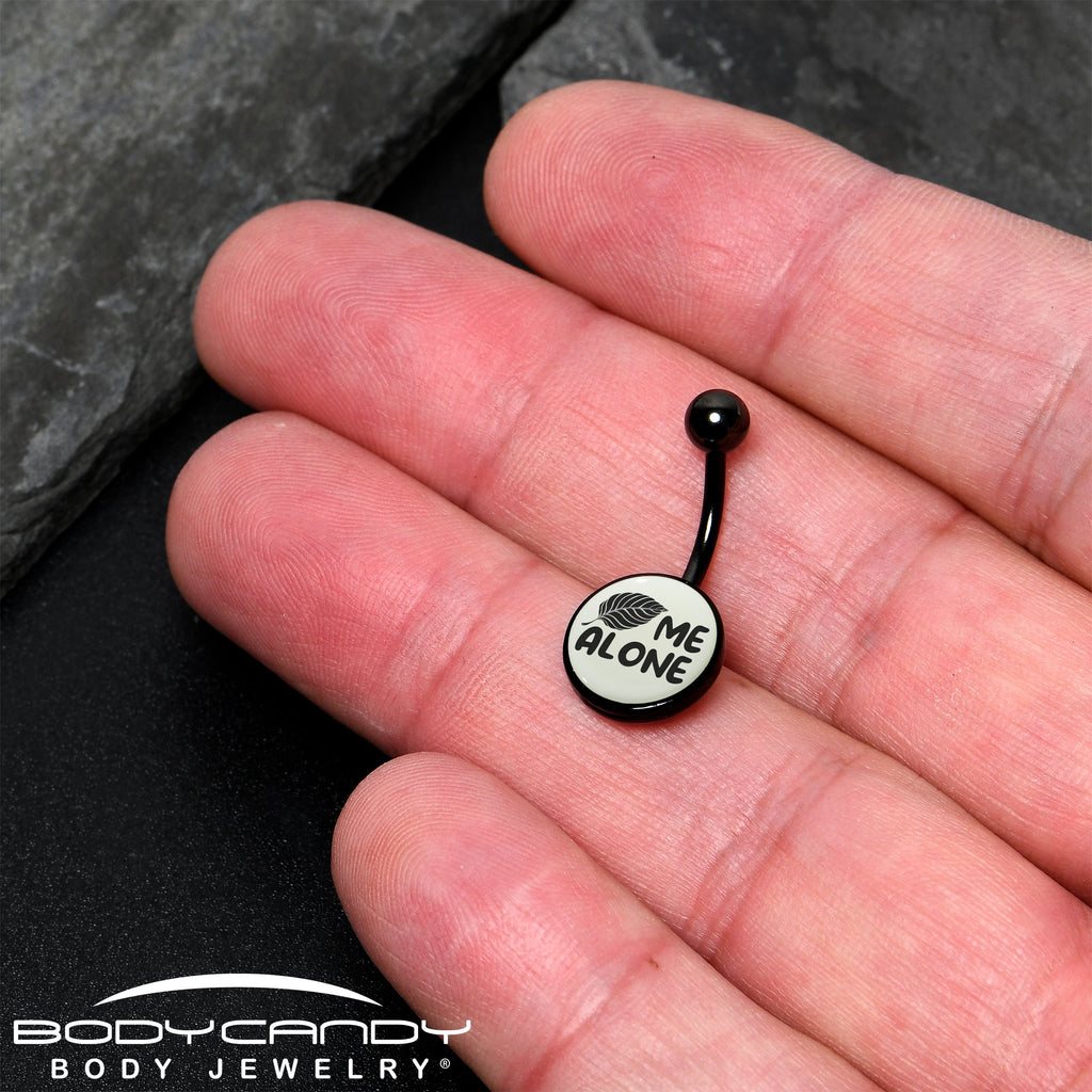 Glow in the Dark Black Leaf Me Alone Belly Ring by Onyx O