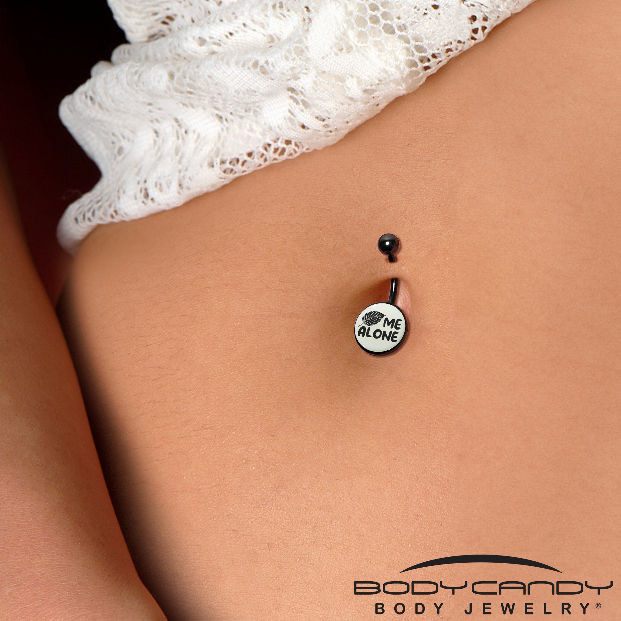 Glow in the Dark Black Leaf Me Alone Belly Ring by Onyx O