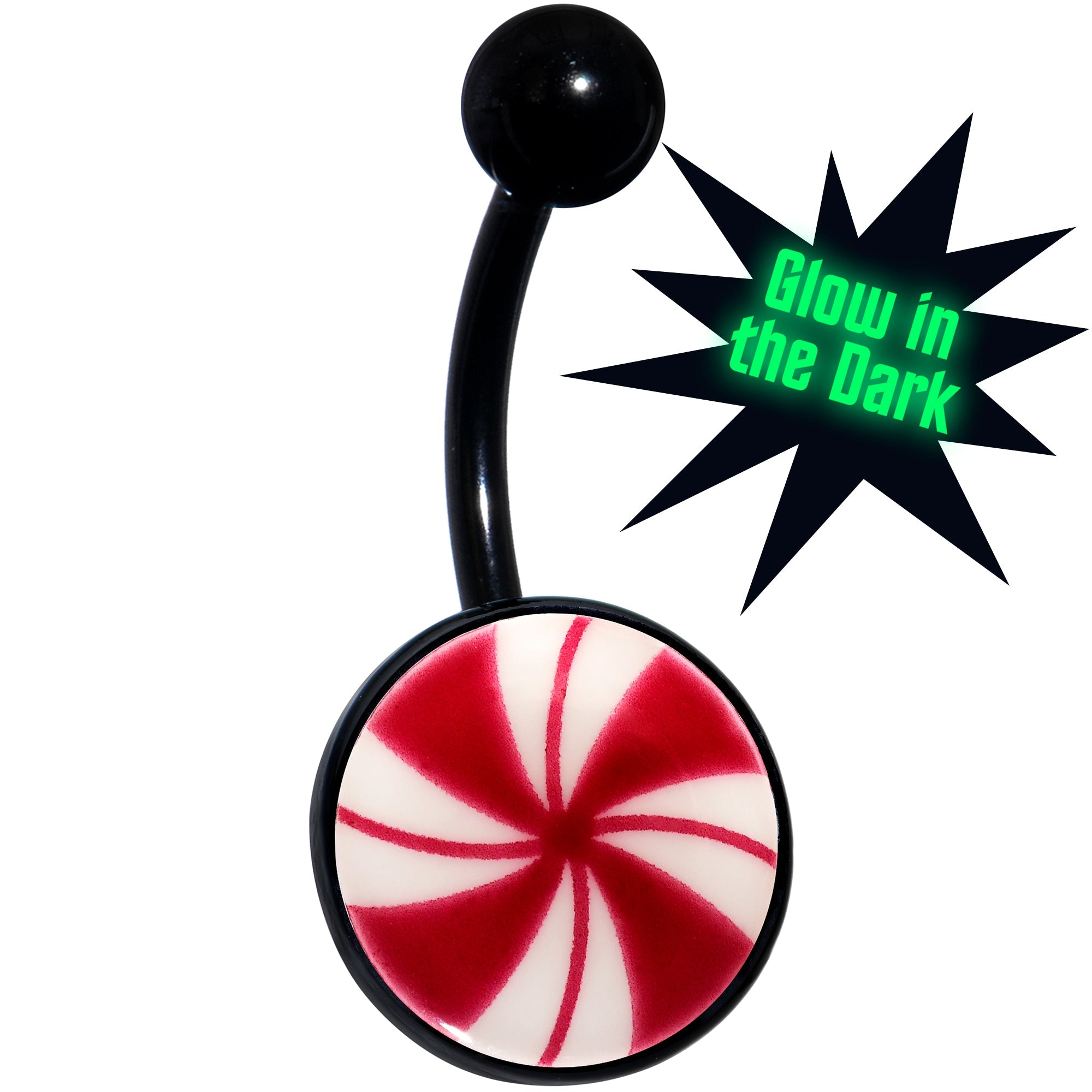 Black Glow in the Dark Holiday Peppermint Candy Belly Ring by Onyx O