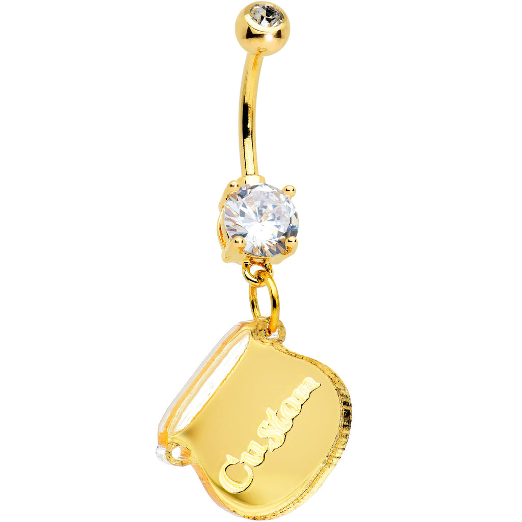 Custom Clear Gem Gold Tone Pot of Gold St Patricks Dangle Belly Ring