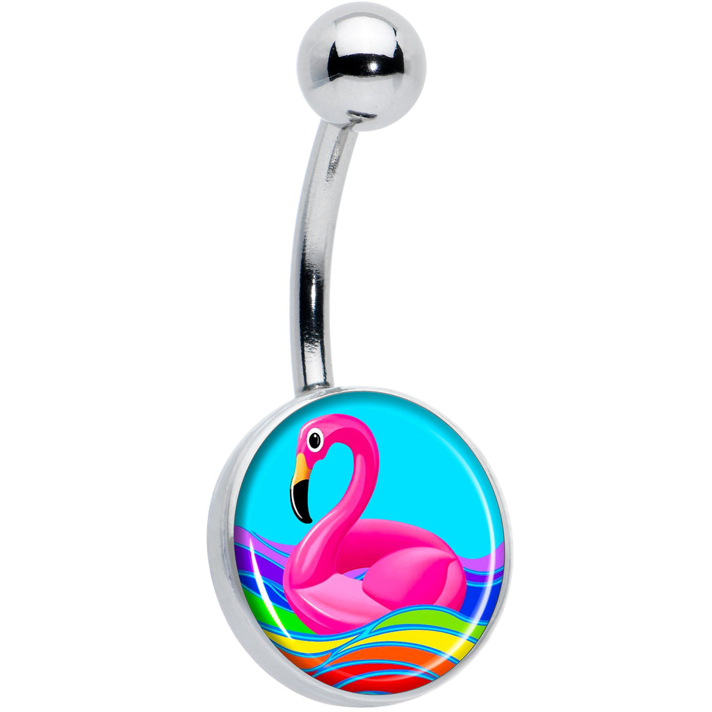 Rainbow Sea Floating Flamingo Belly Ring by Onyx O