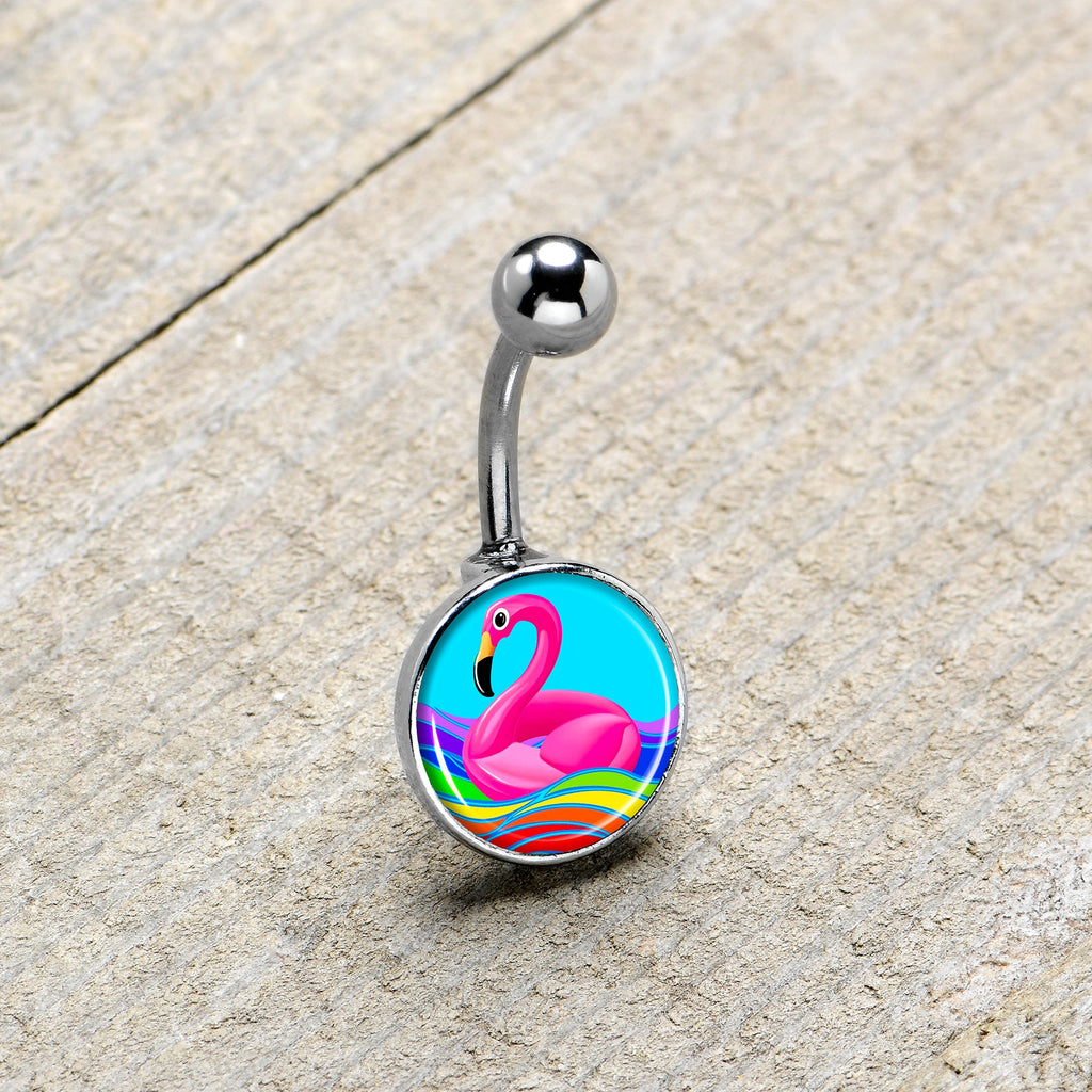 Rainbow Sea Floating Flamingo Belly Ring by Onyx O