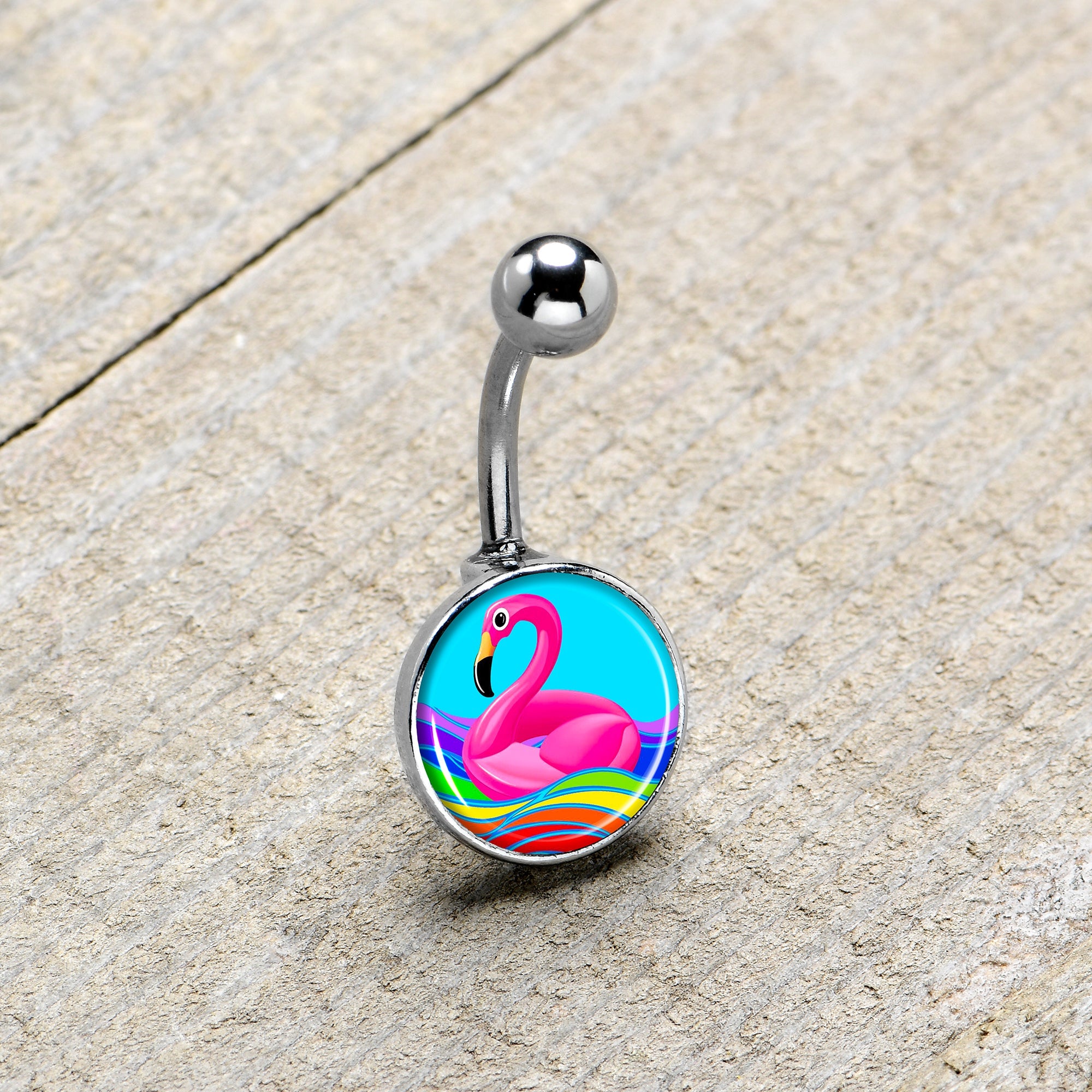Rainbow Sea Floating Flamingo Belly Ring by Onyx O