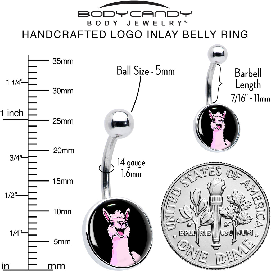 Pink Happy Llama Belly Ring by Onyx O