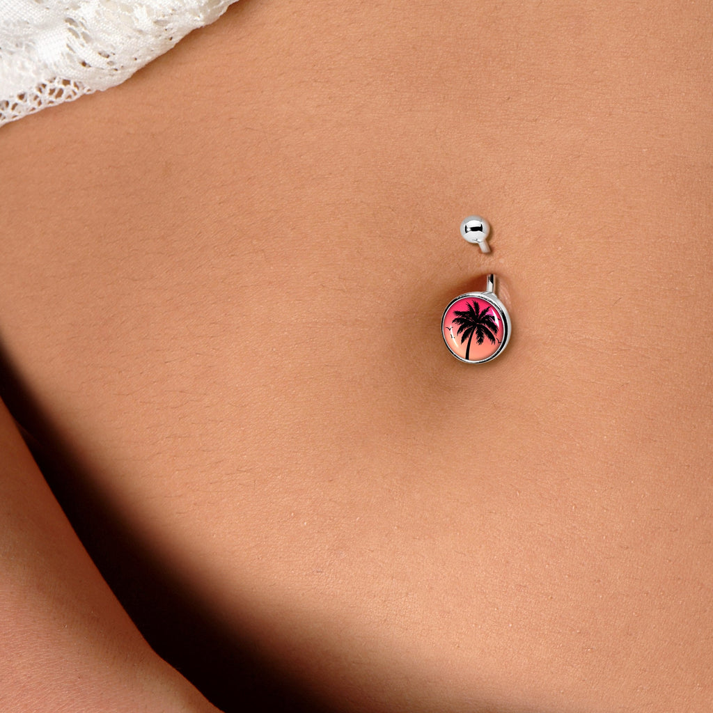 Red Sunset Palm Tree Belly Ring by Onyx O