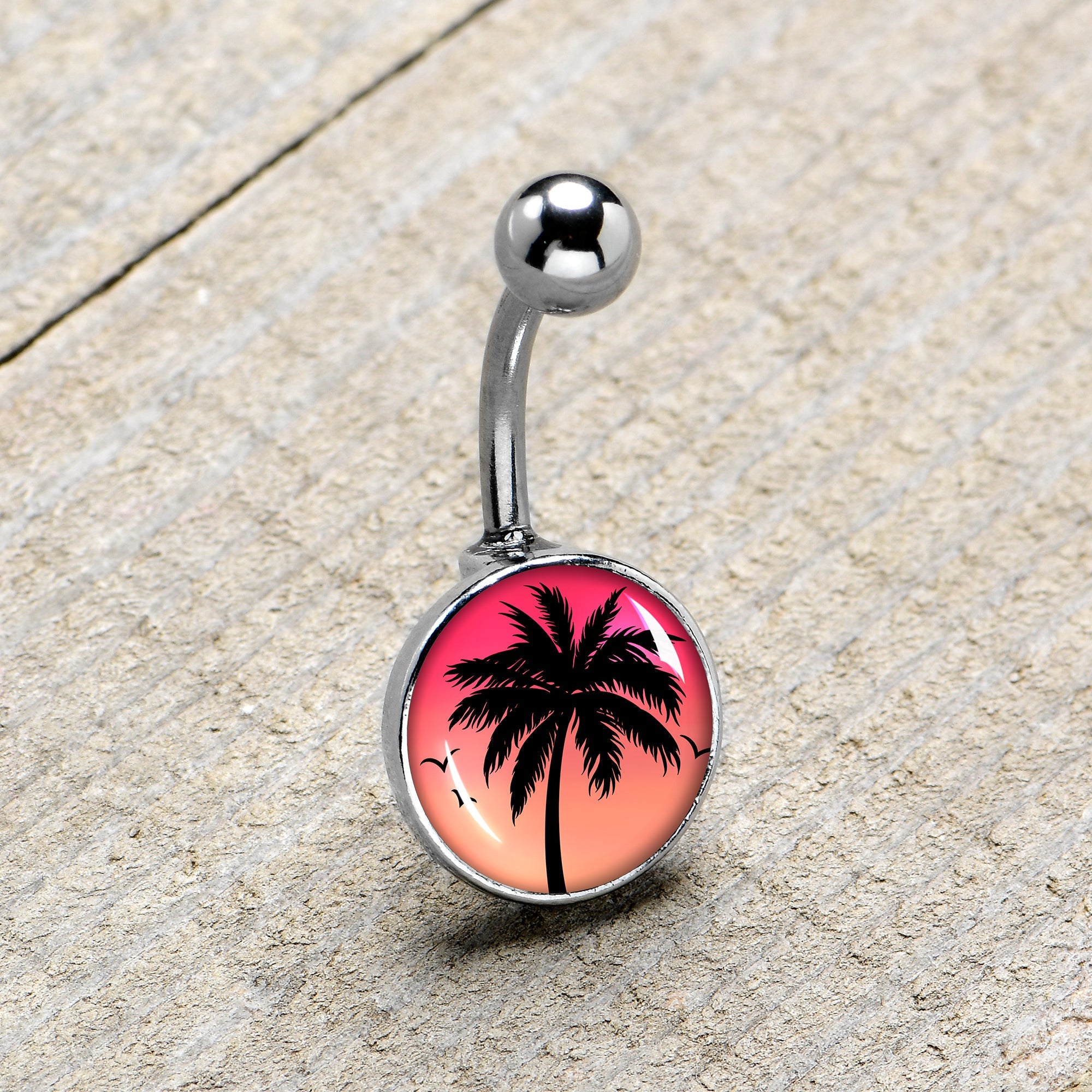 Red Sunset Palm Tree Belly Ring by Onyx O
