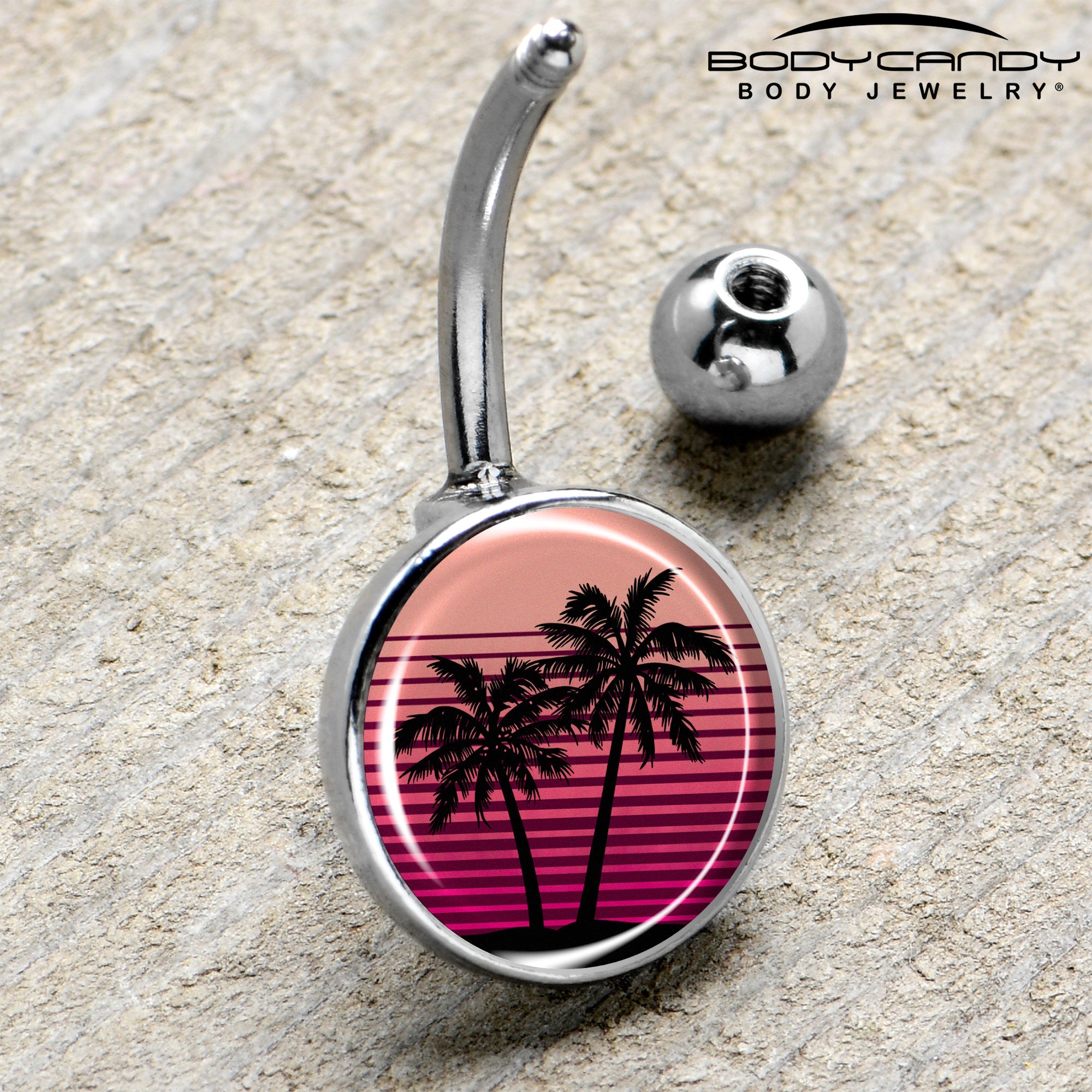 Palm Tree Retro Sunset Belly Ring by Onyx O