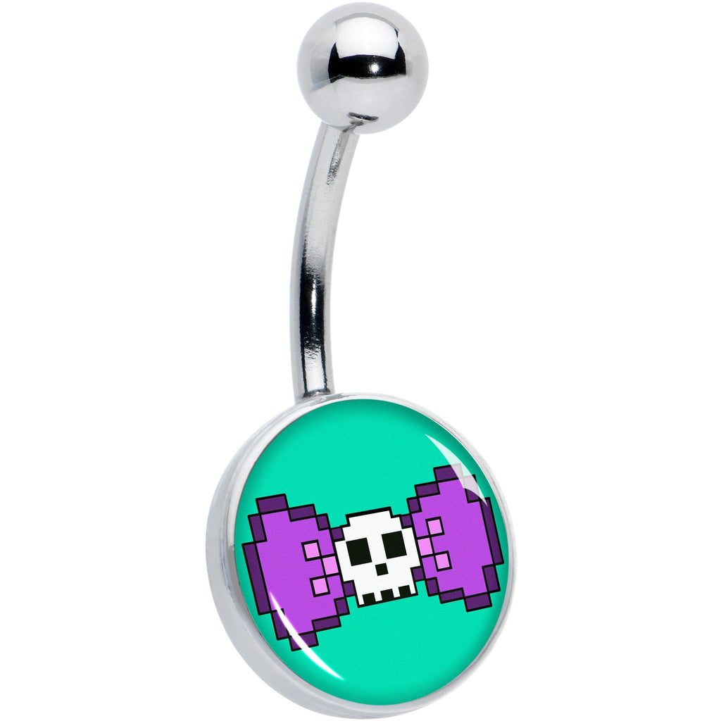 Retro Pixel Skull Belly Ring by Onyx O