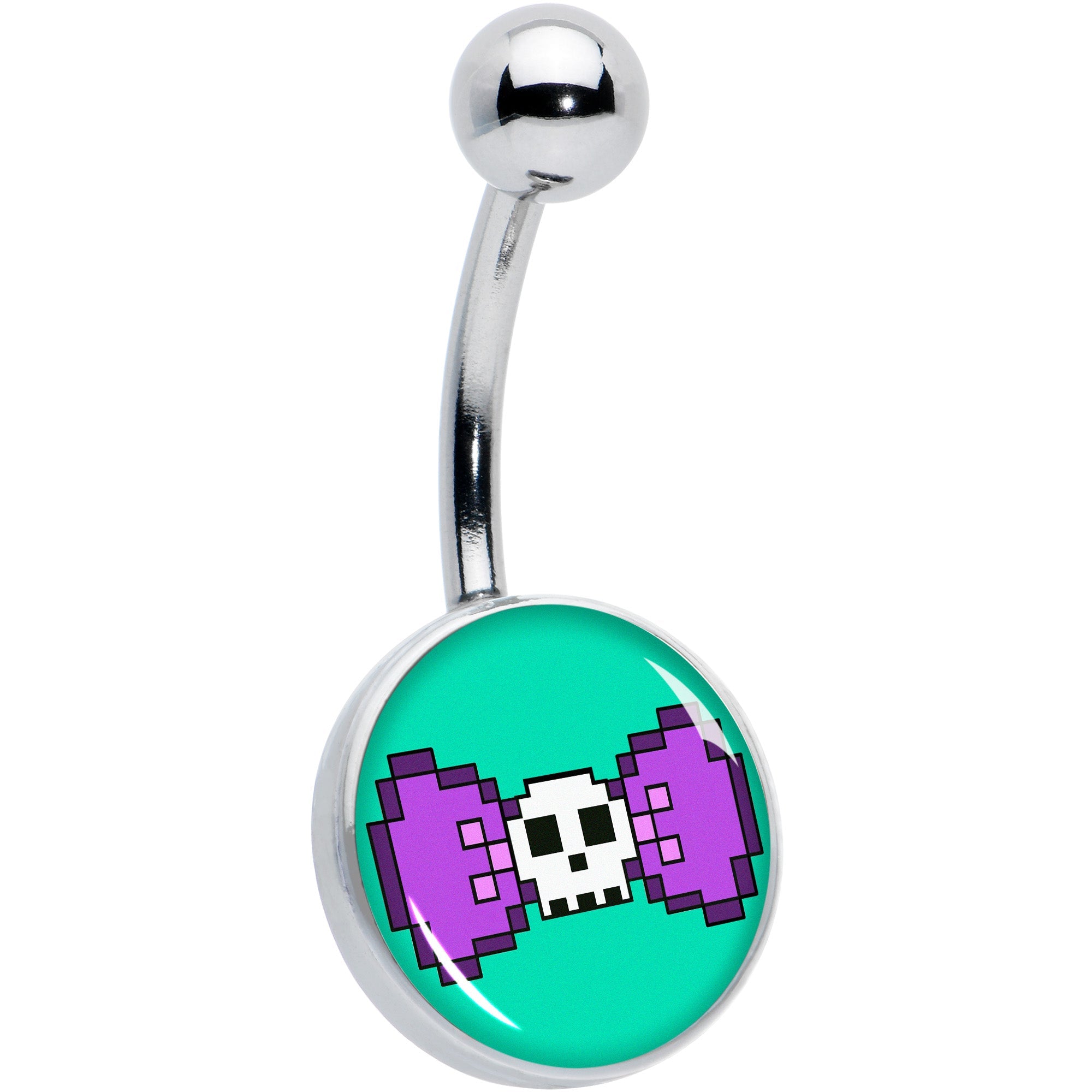 Retro Pixel Skull Belly Ring by Onyx O