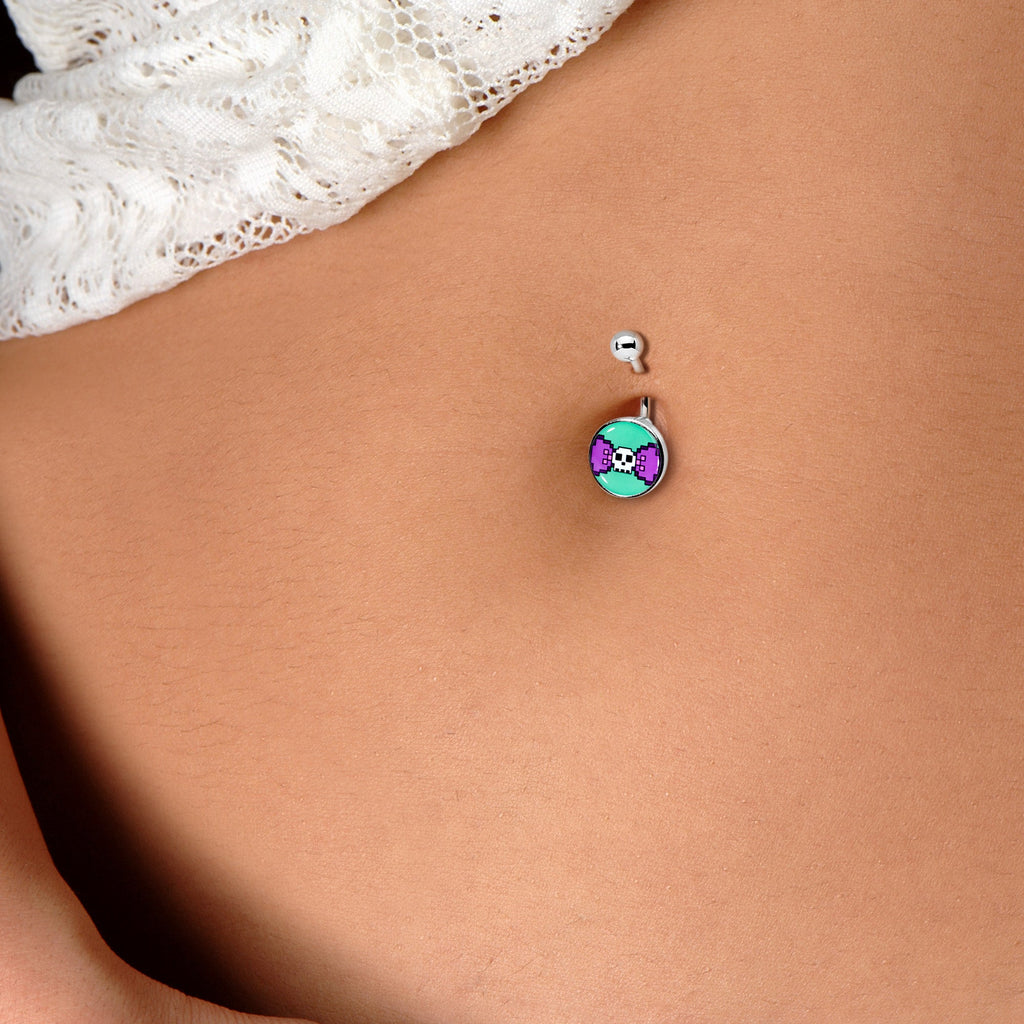 Retro Pixel Skull Belly Ring by Onyx O