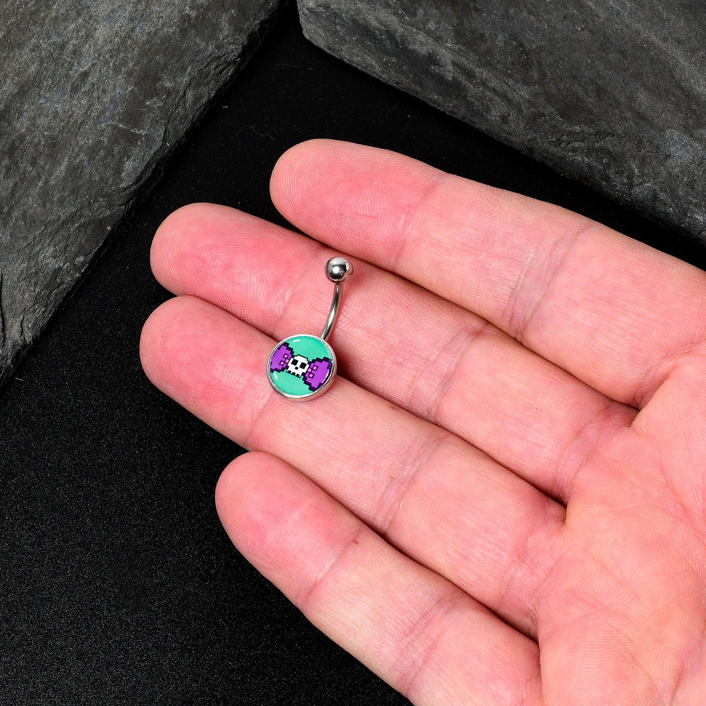 Retro Pixel Skull Belly Ring by Onyx O