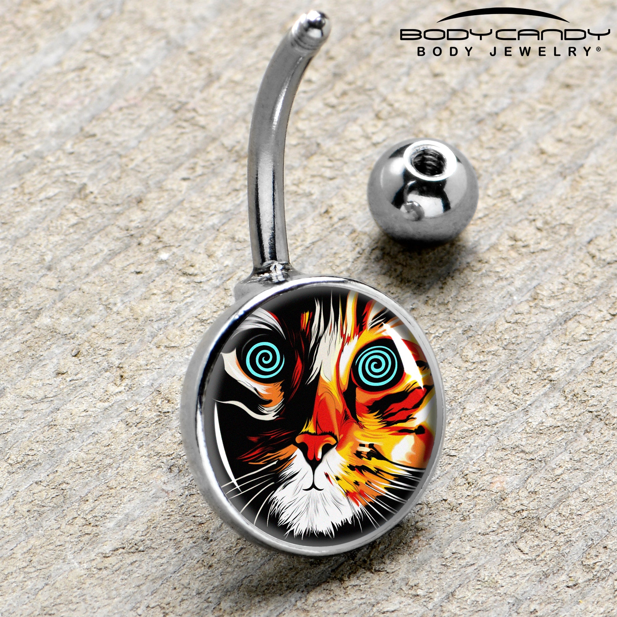Colorful Trippy Cat Belly Ring by Onyx O