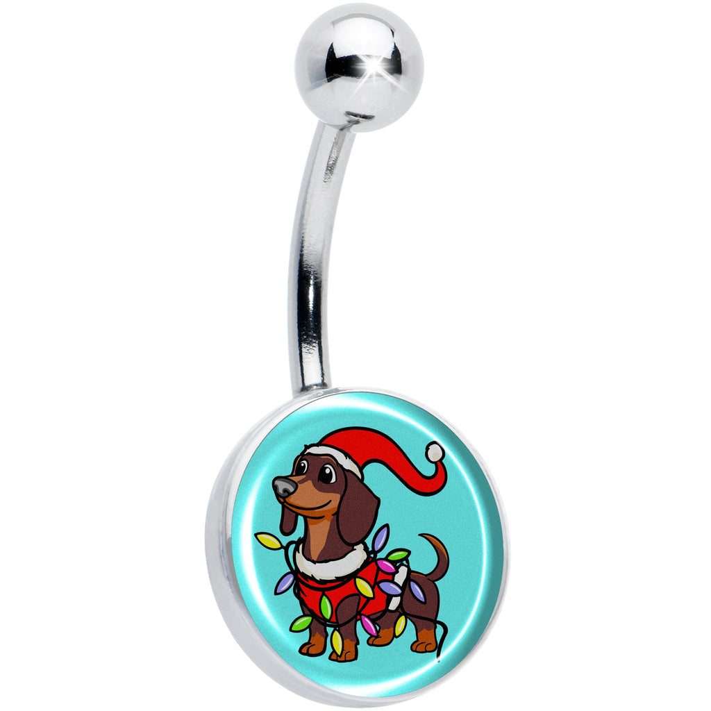 Christmas Holiday Weiner Dog Belly Ring by Onyx O