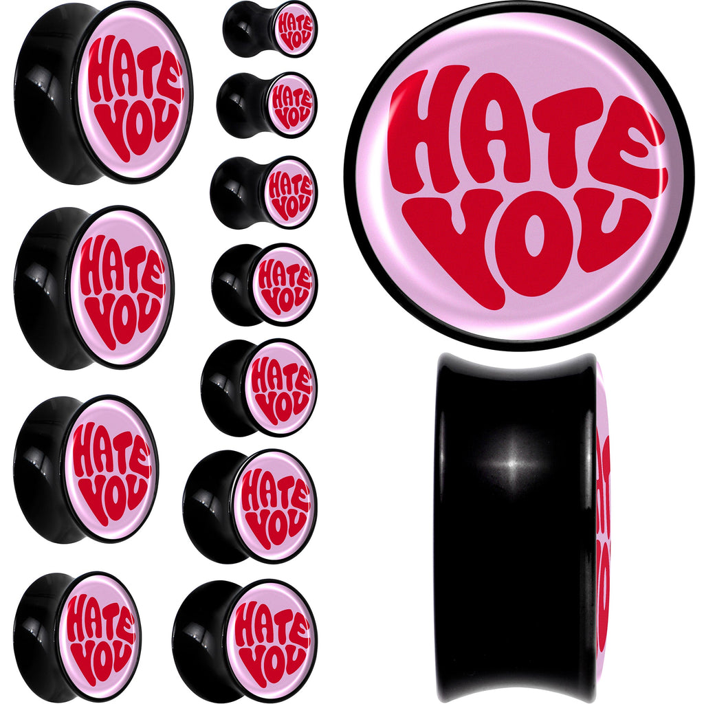 Retro Text Hate You Black Acrylic Saddle Plug Set by Onyx O