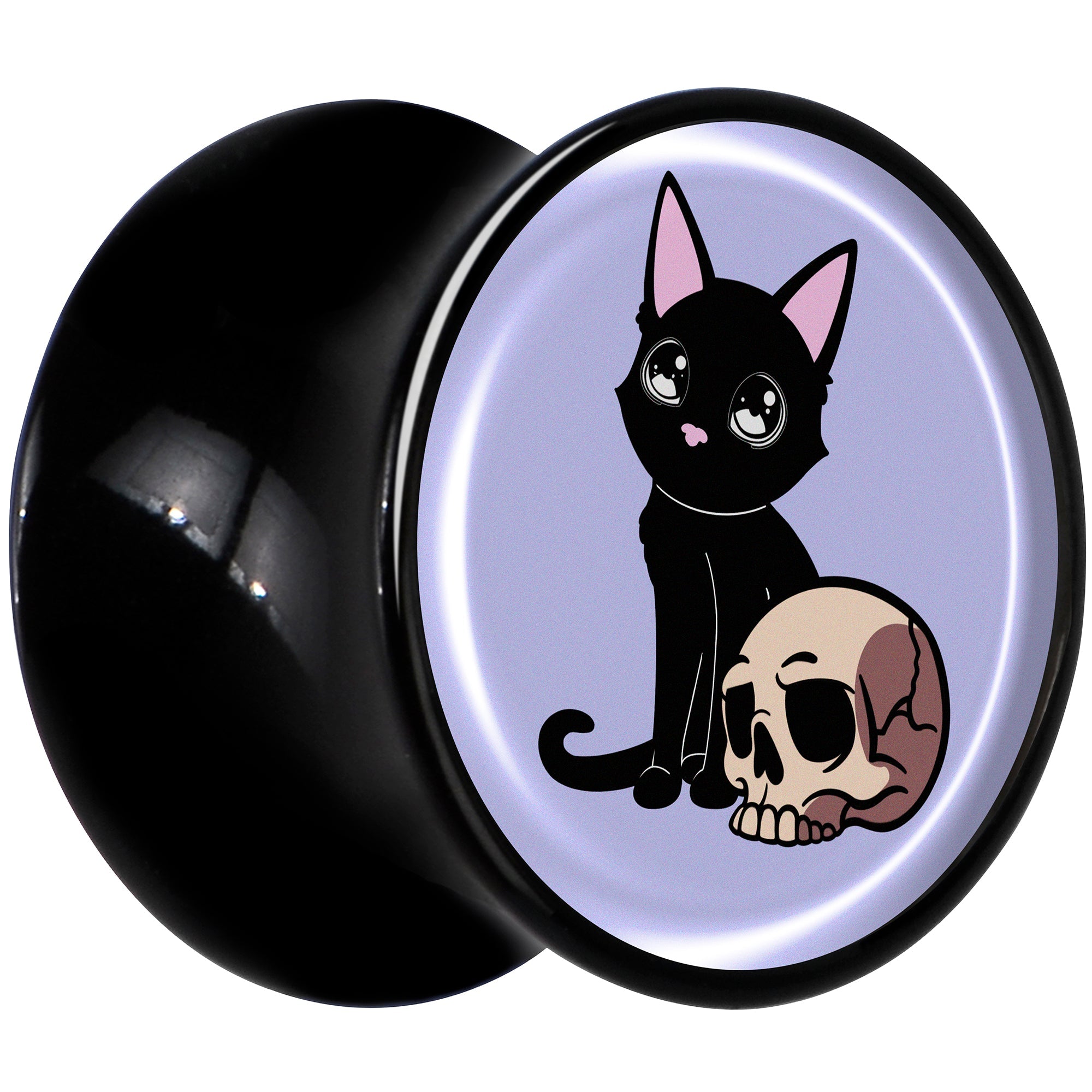 0G Skull Cat Black Acrylic Saddle Plug Set by Onyx O