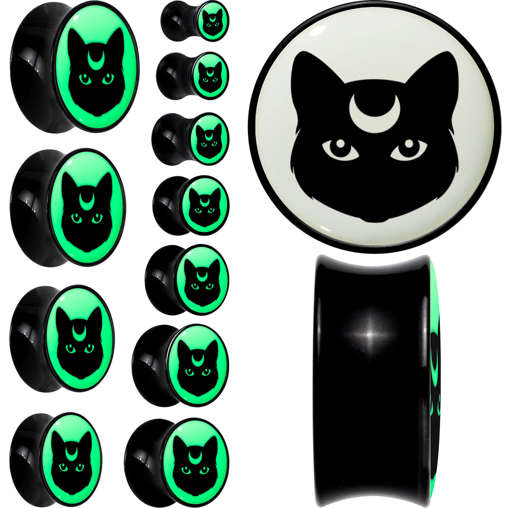 Glow in the Dark Mystic Kitty Cat Black Acrylic Saddle Plug Set by Onyx O