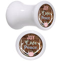 Rustic Joy Love Peace Antlers White Acrylic Saddle Plug Set Sizes 5mm to 20mm