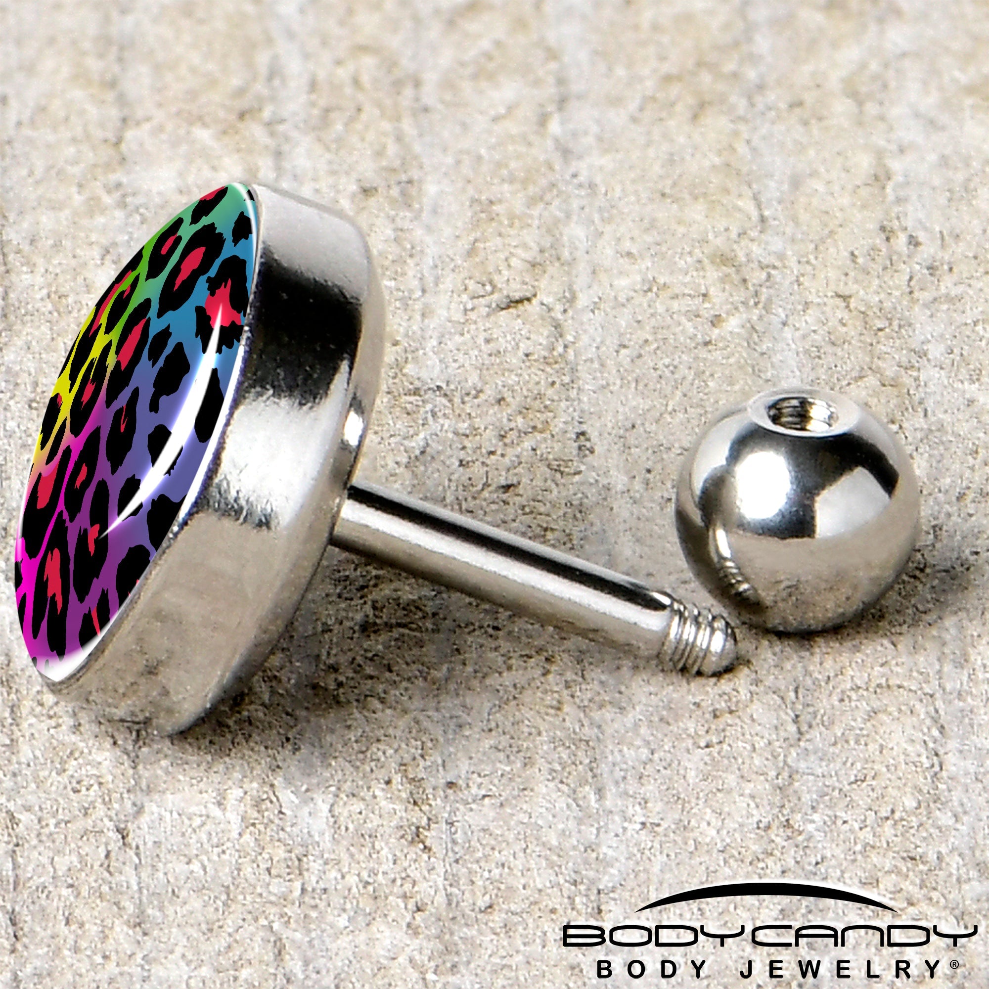 16G 1/4 Rainbow Cheetah Print Cartilage Tragus Earring by Onyx O