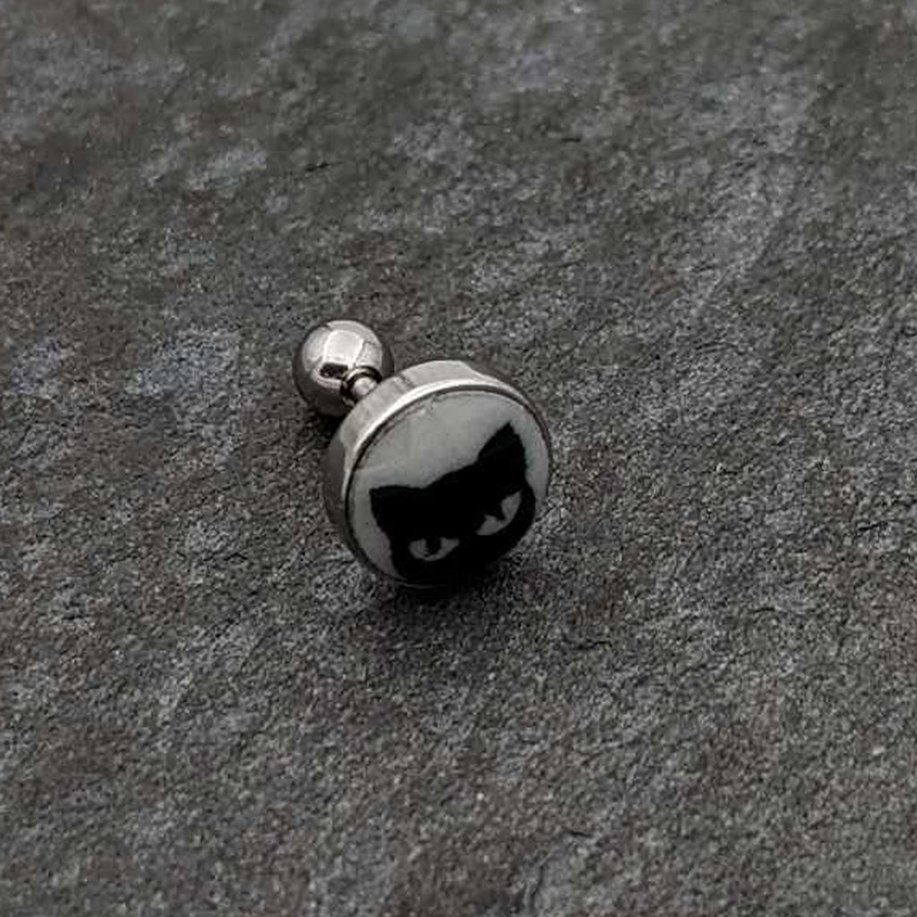 16G Glow in the Dark Peeking Black Cat Tragus Cartilage Earring by Onyx O