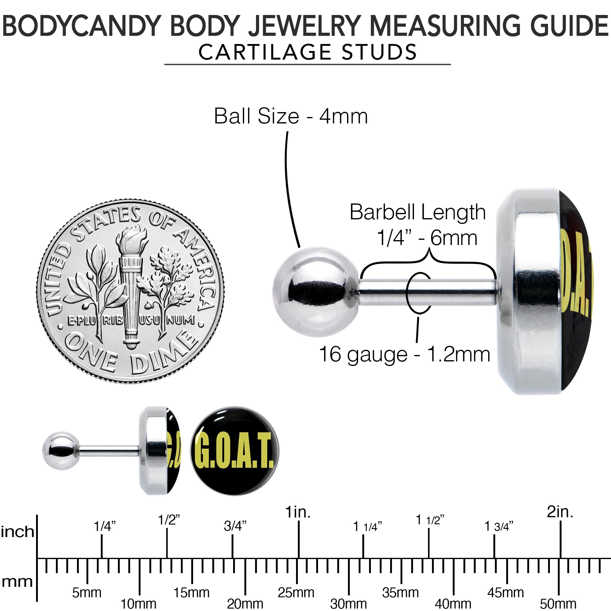 16G 1/4 G.O.A.T. Cartilage Tragus Earring by Onyx O