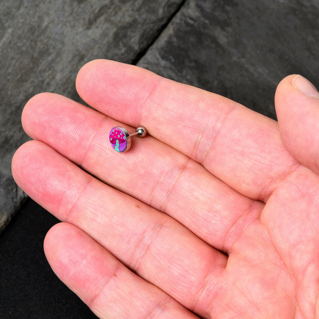16G 1/4 Funky Floral Mushroom Cartilage Tragus Earring by Onyx O
