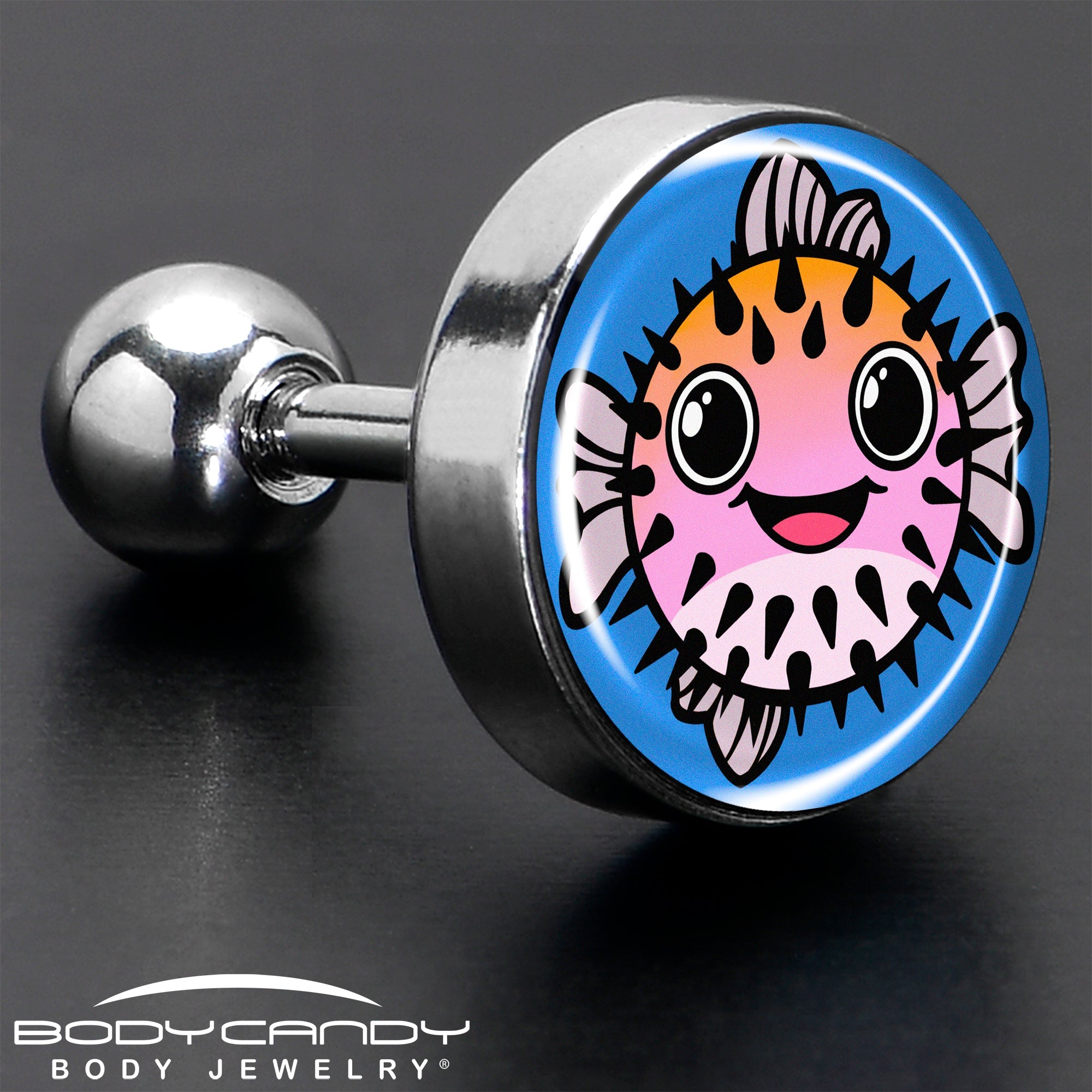 16G 1/4 Swimming Pufferfish Tragus Cartilage Earring by Onyx O