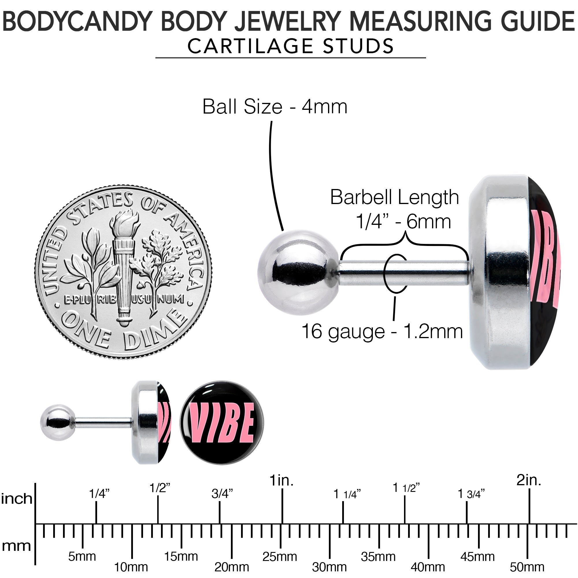 16G 1/4 Vibe Cartilage Tragus Earring by Onyx O