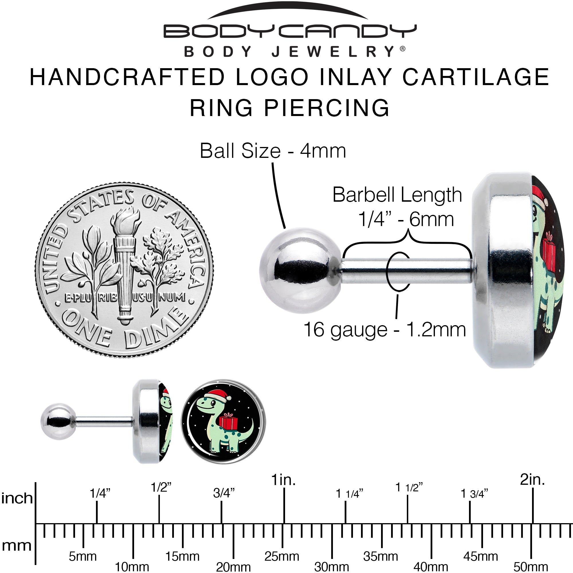 Christmas Holiday Dinosaur Tragus Cartilage Earring by Onyx O