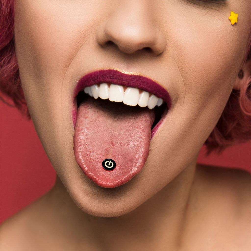 Power Button Glow in the Dark Black Anodized Barbell Tongue Ring