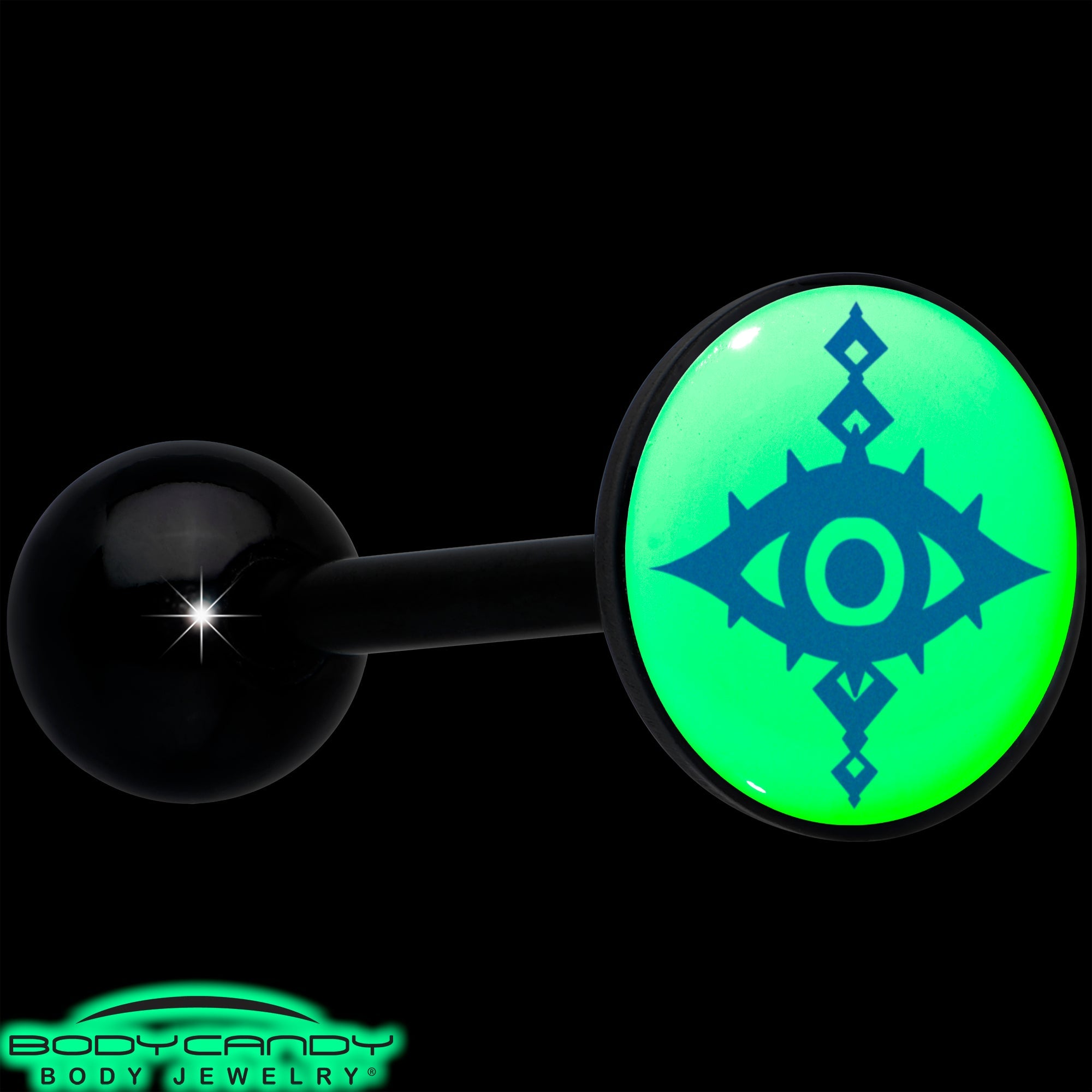 Glow in the Dark Black Anodized Evil Eye Barbell Tongue Ring by Onyx O