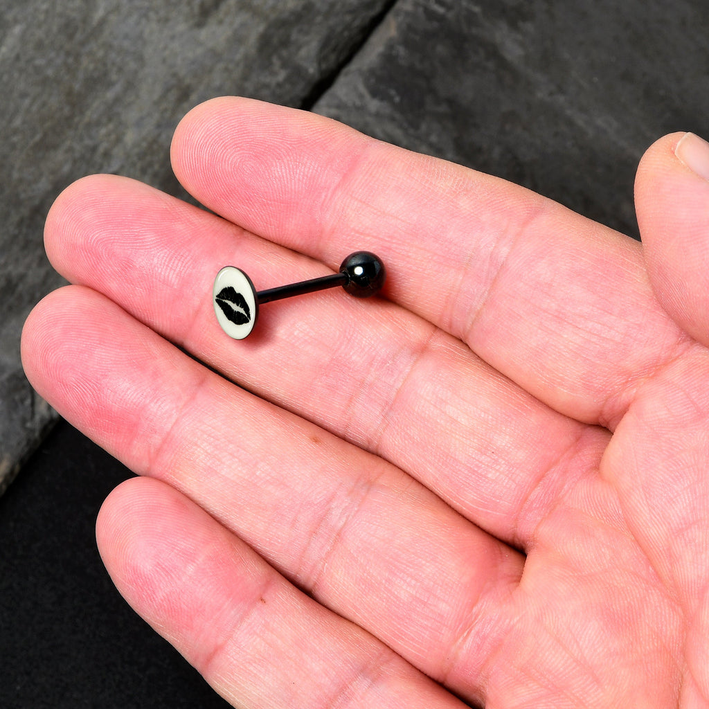 Black Glow in the Dark Lipstick Kiss Mark Barbell Tongue Ring by Onyx O