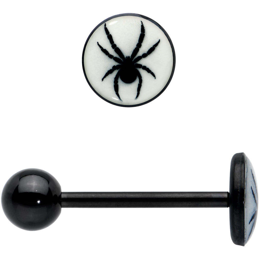 Glow in the Dark Black Anodized Black Widow Spider Barbell Tongue Ring by Onyx O