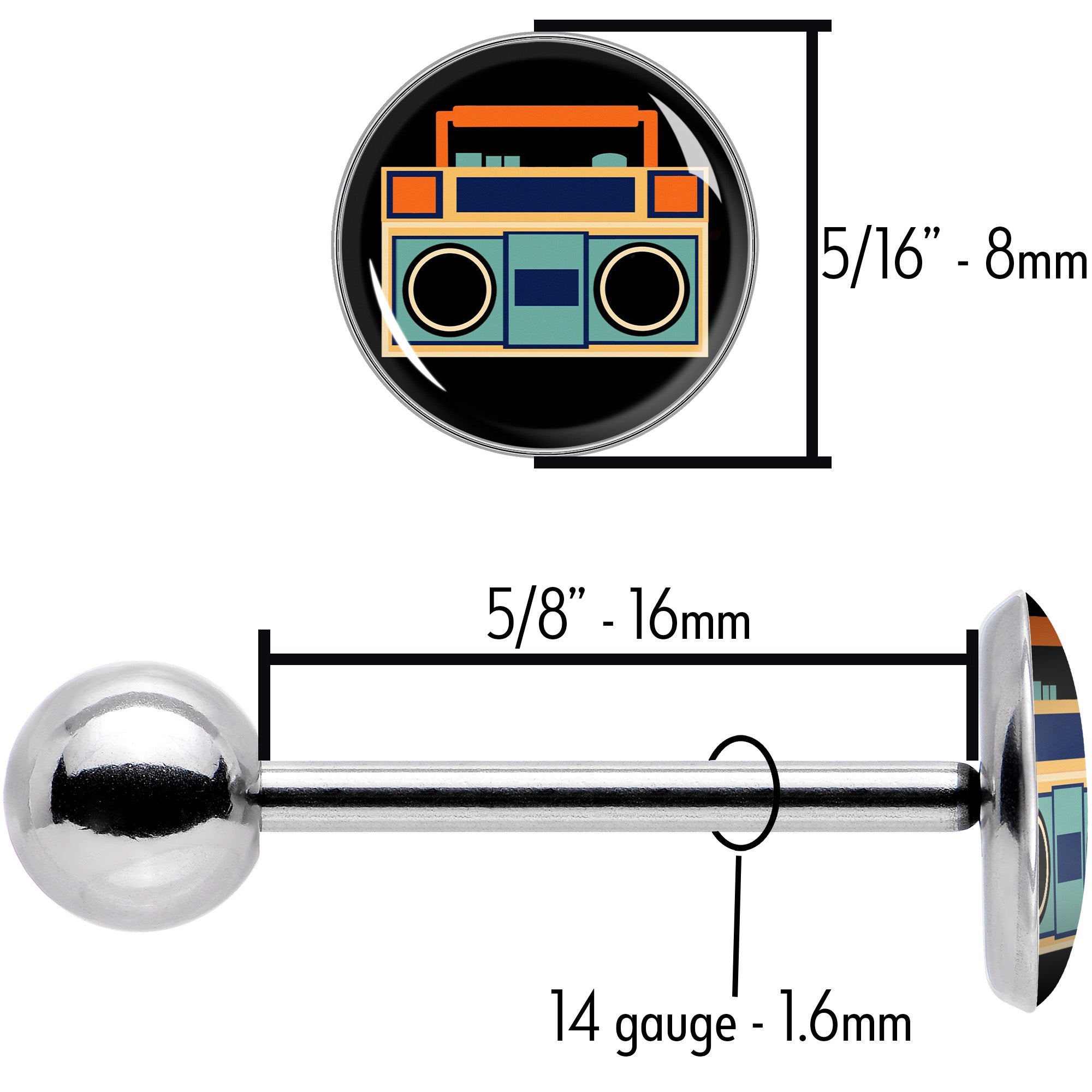 Retro Boombox Barbell Tongue Ring by Onyx O