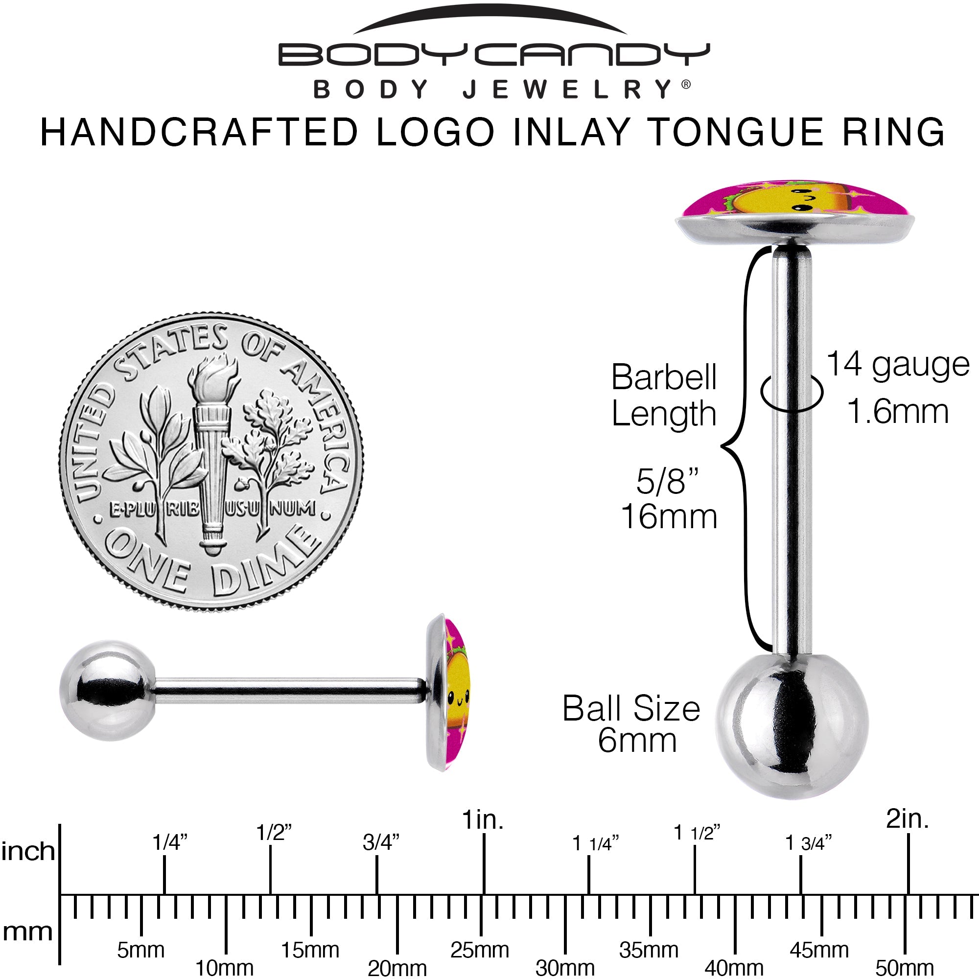 Mexican Fiesta Cute Taco Barbell Tongue Ring by Onyx O