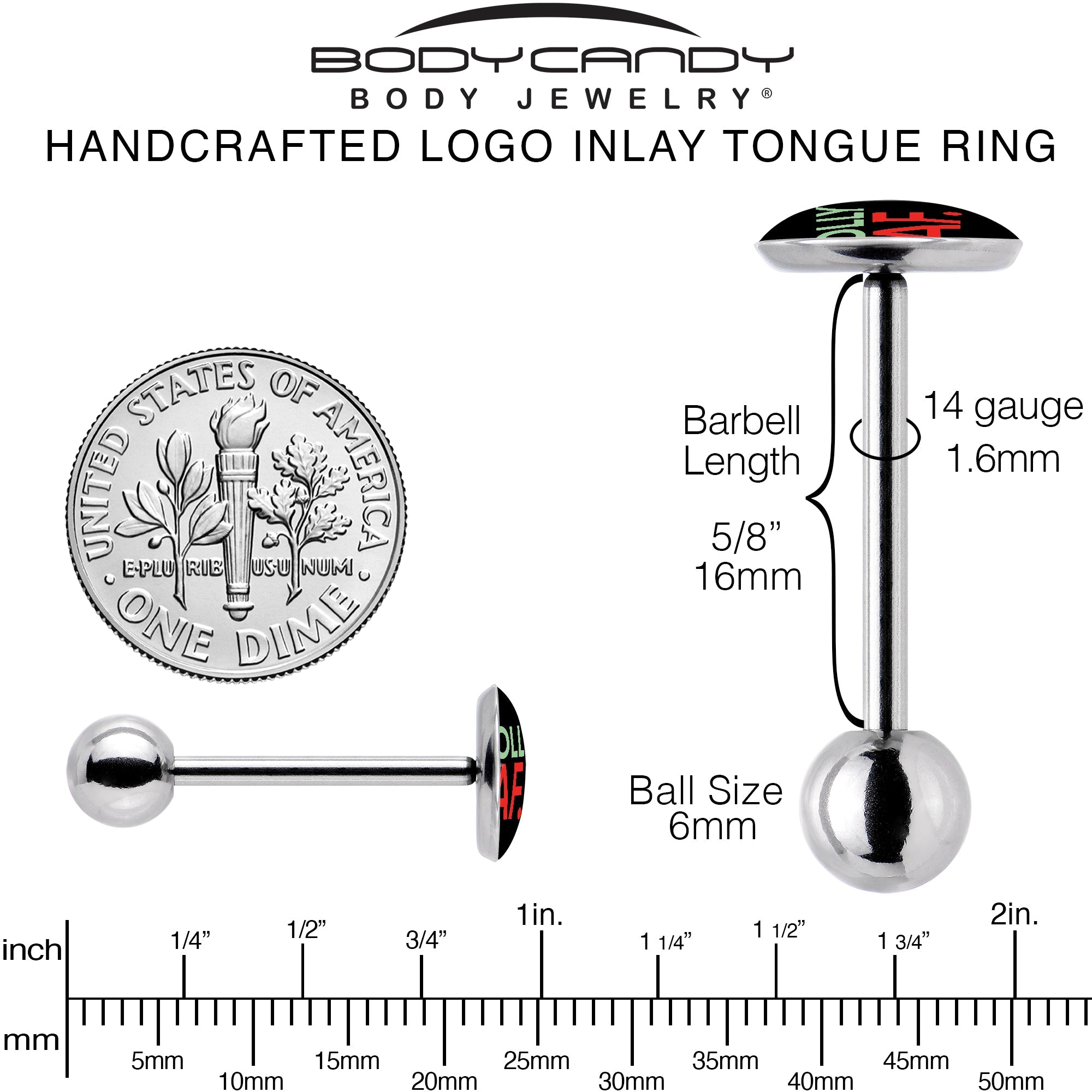 Jolly AF Festive Holiday Barbell Tongue Ring by Onyx O