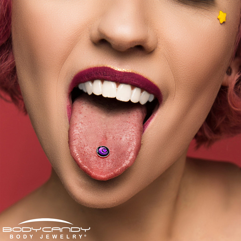 Crescent Moon Heart Barbell Tongue Ring by Onyx O