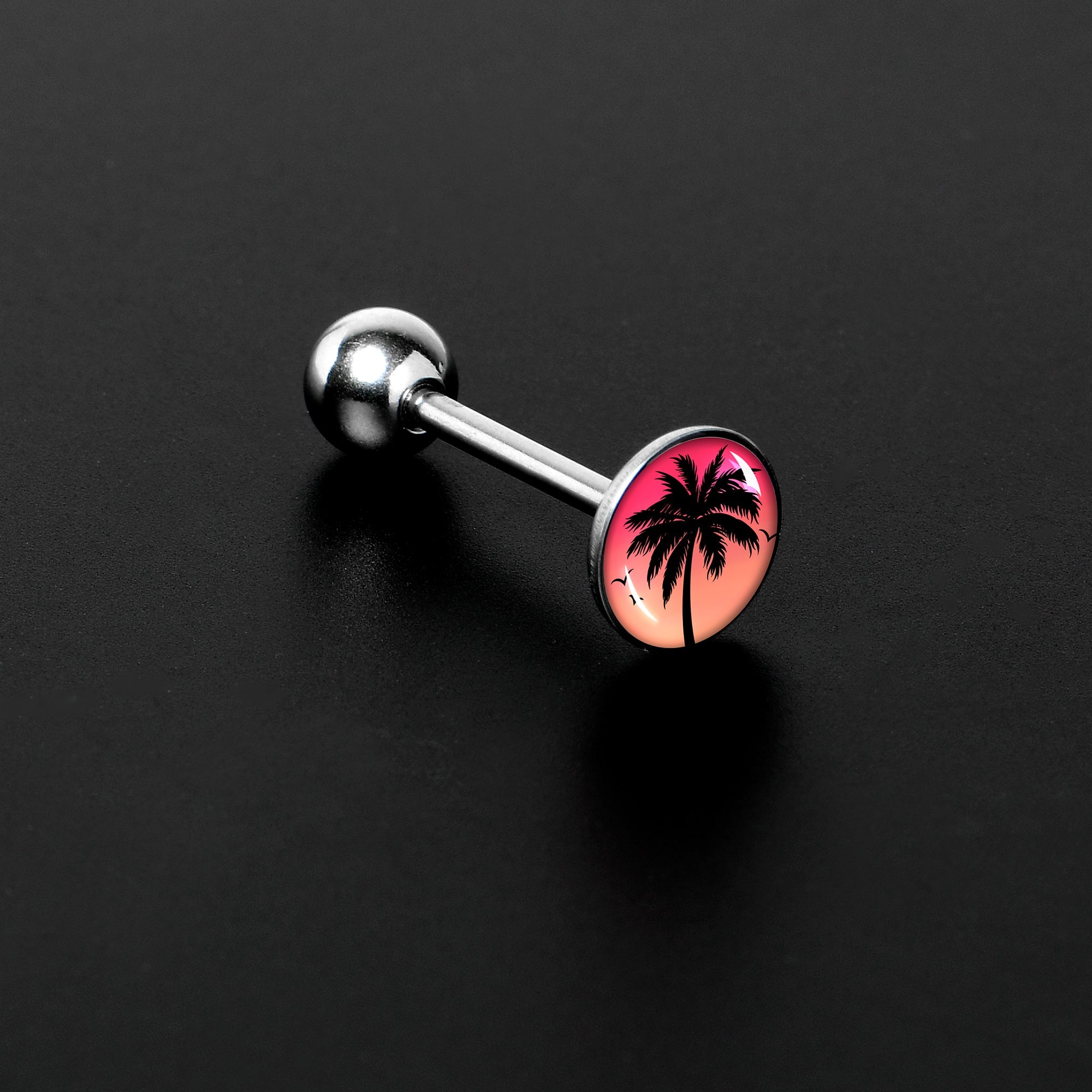 Red Sunset Palm Tree Barbell Tongue Ring by Onyx O