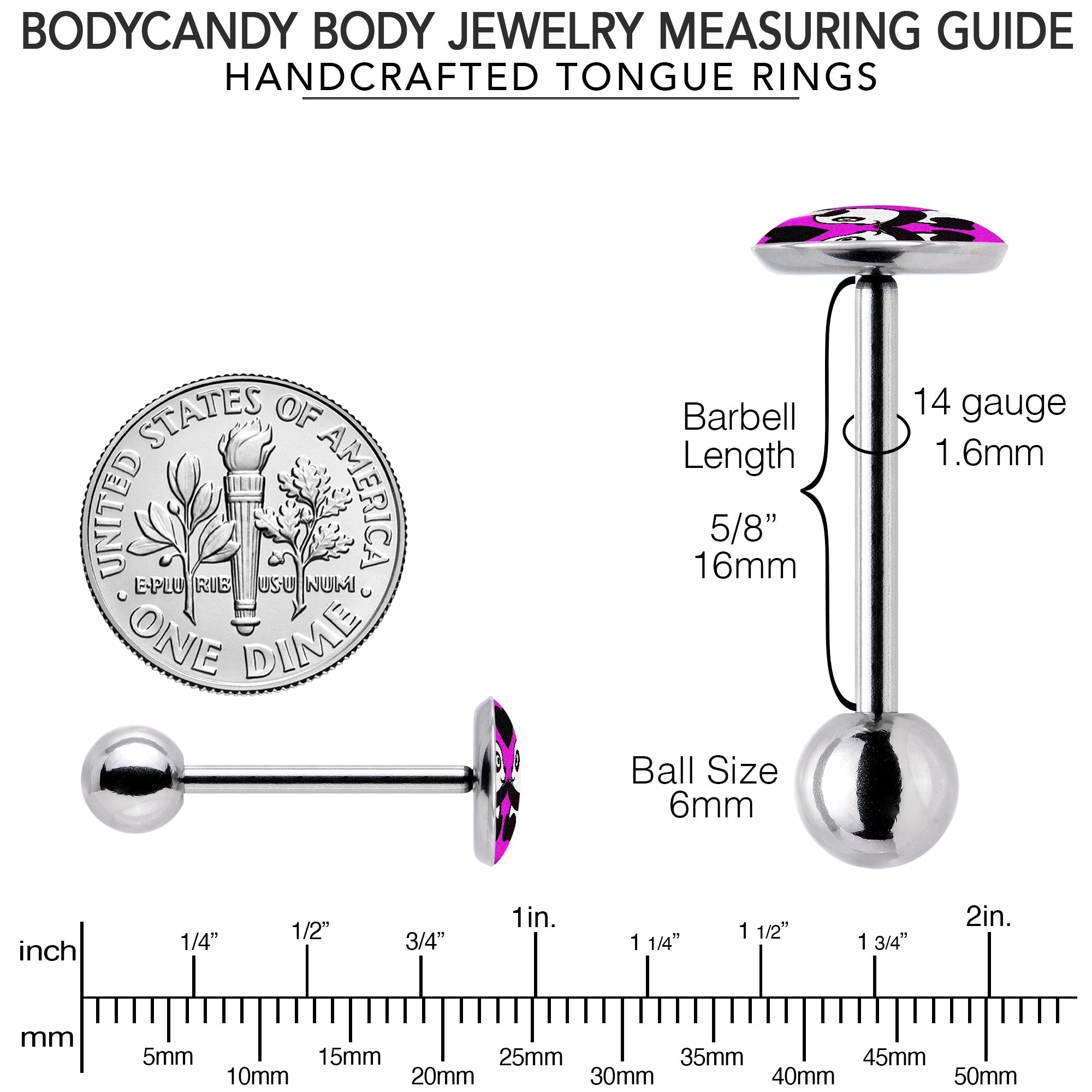 Panda Love Barbell Tongue Ring by Onyx O