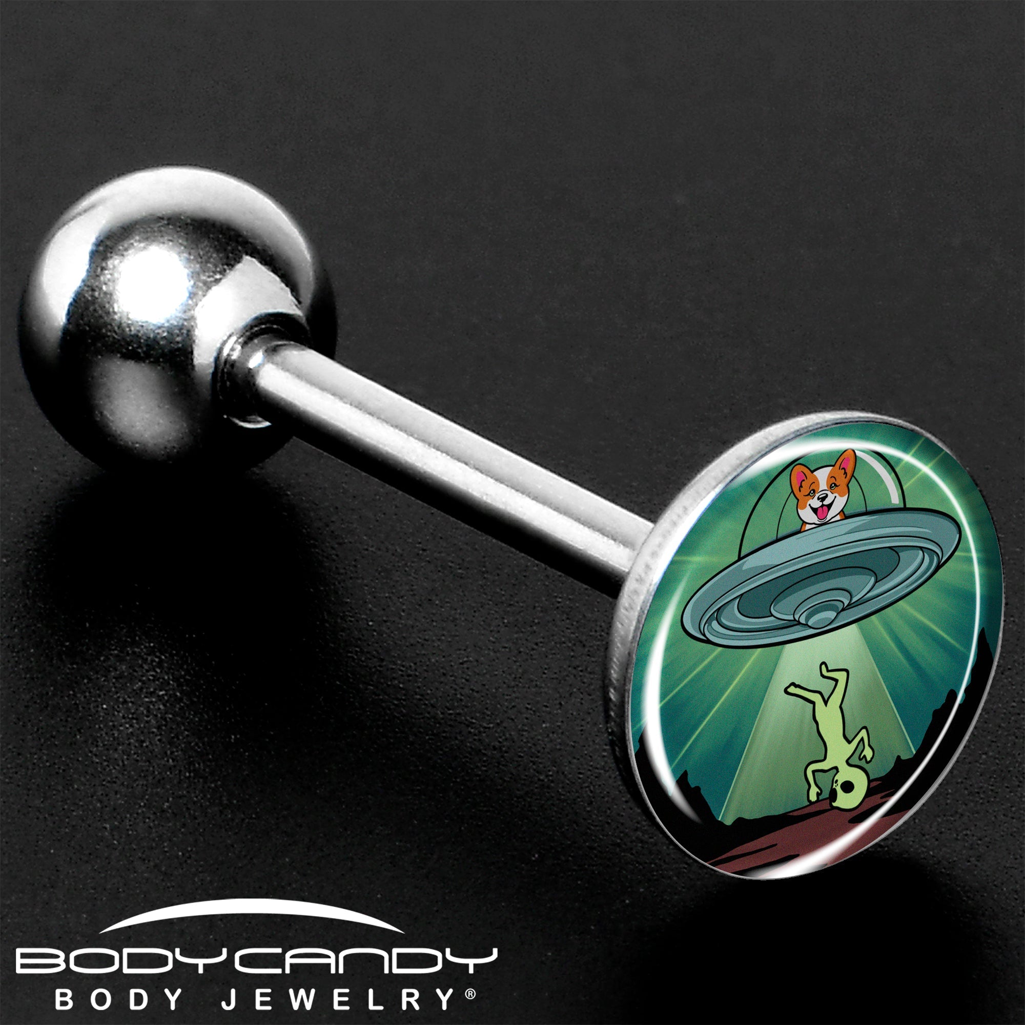 Reverse Alien UFO AbductionBarbell Tongue Ring by Onyx O
