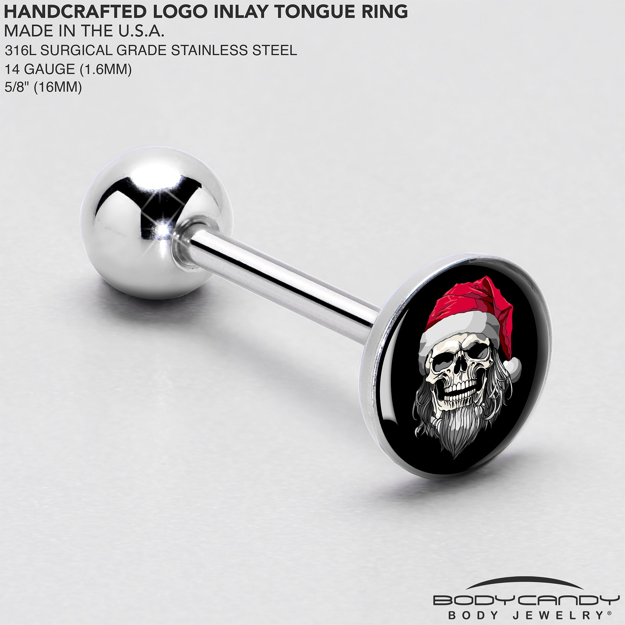 Holiday Skeleton Santa Claus Barbell Tongue Ring by Onyx O